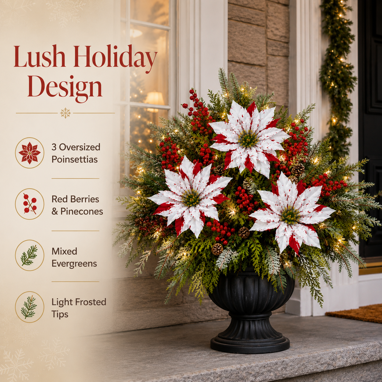 Pre-Lit Poinsettia Artificial Christmas Urn Filler
