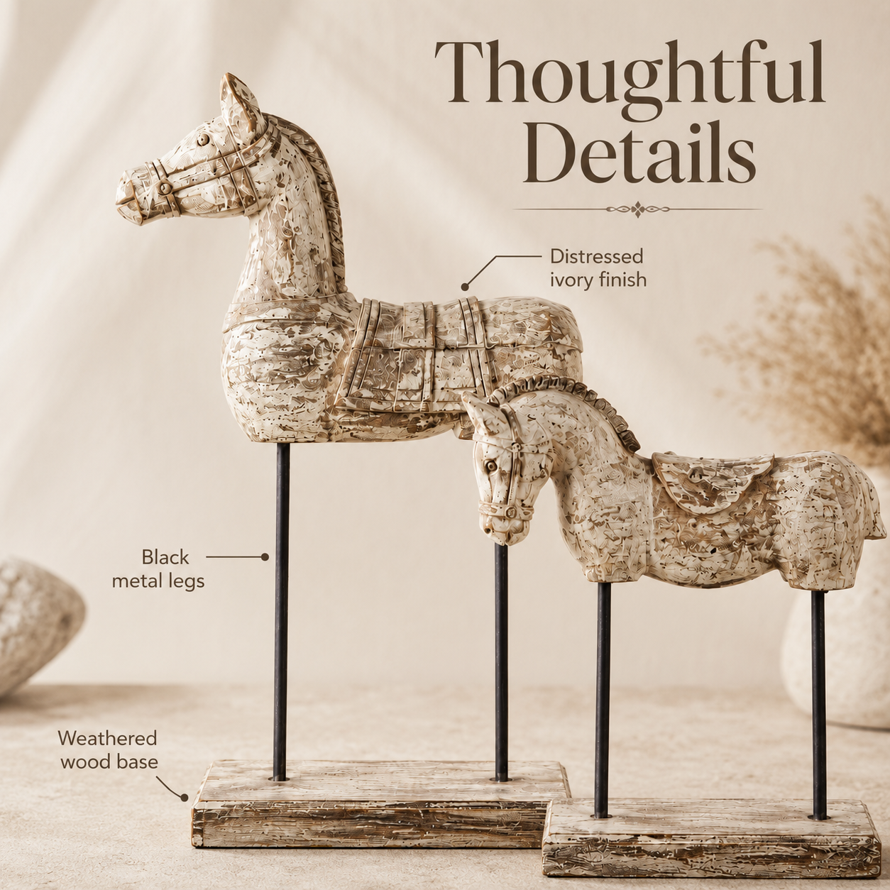Set of 2 Vintage Weathered Horse Sculptures