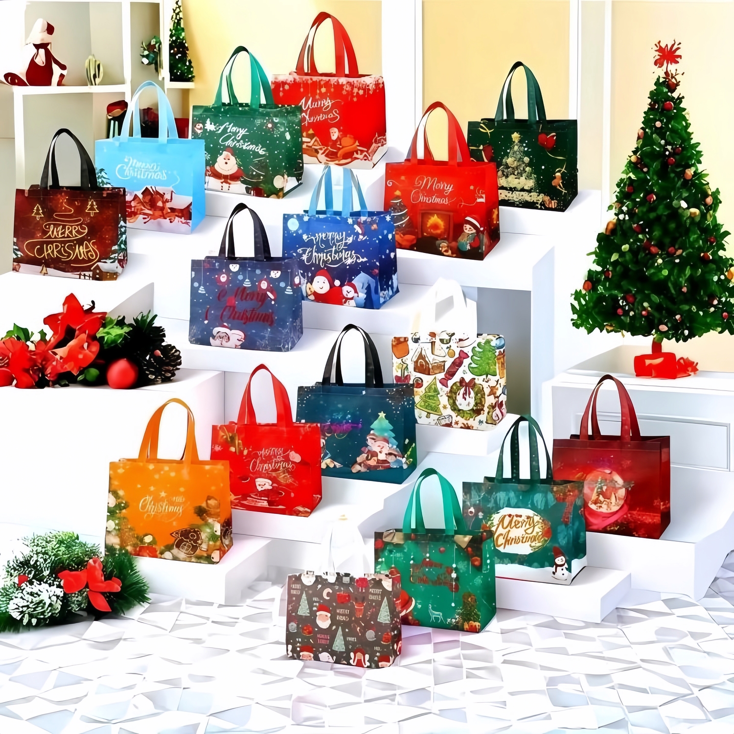Christmas Gift Bags With Assorted Patterns