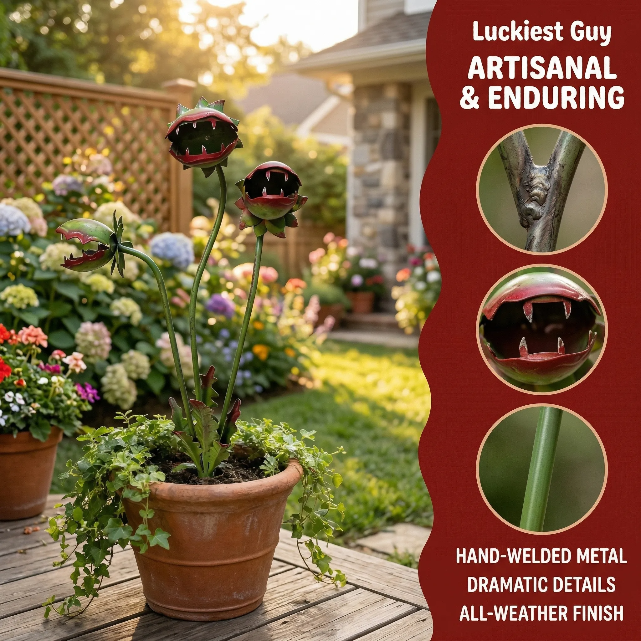 Whimsical Metal Carnivorous Plant Garden Stake for Outdoor Decor