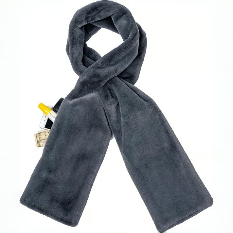 Faux Fur Scarf with Hidden Zipper Pocket
