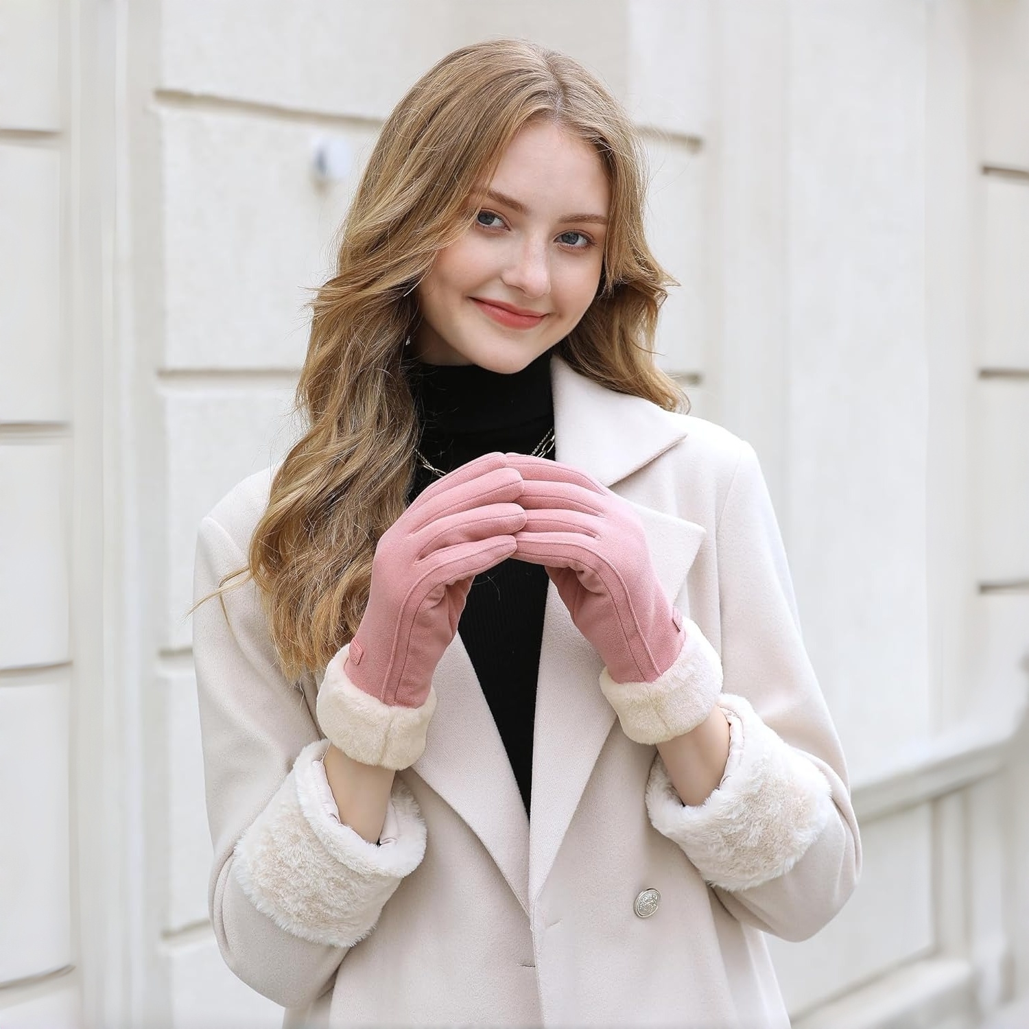 Winter Thickened Plush Leather Gloves – Women’s Warm Touchscreen Mittens