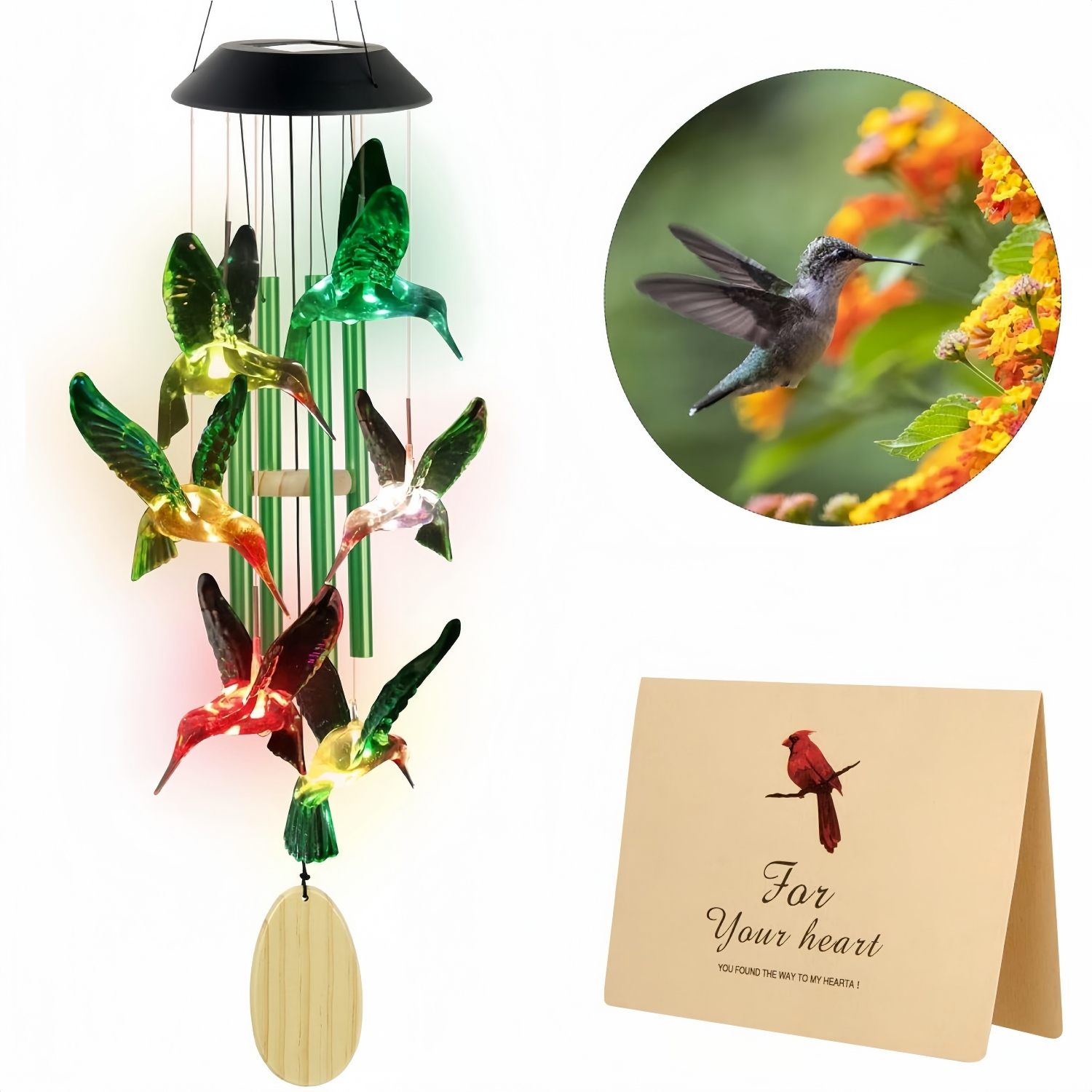 Hummingbird Solar Wind Chimes Outdoor