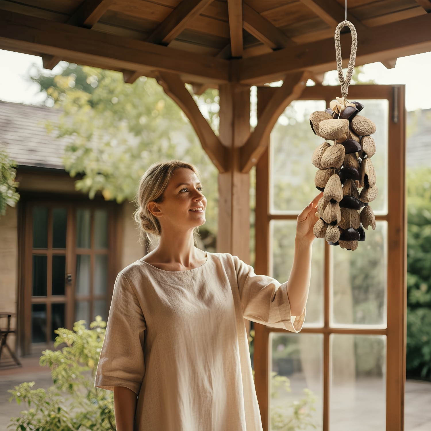 18" Handmade Large Natural Fruit Shell Wind Chimes