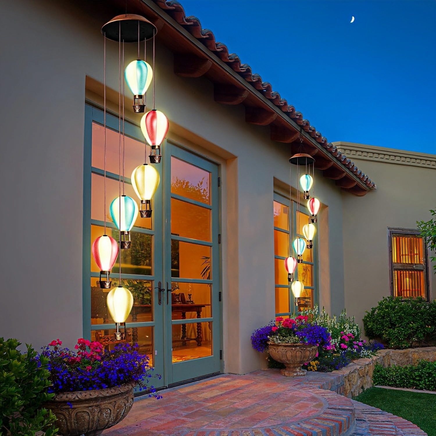 Hot Air Balloon Solar Wind Chimes Lights