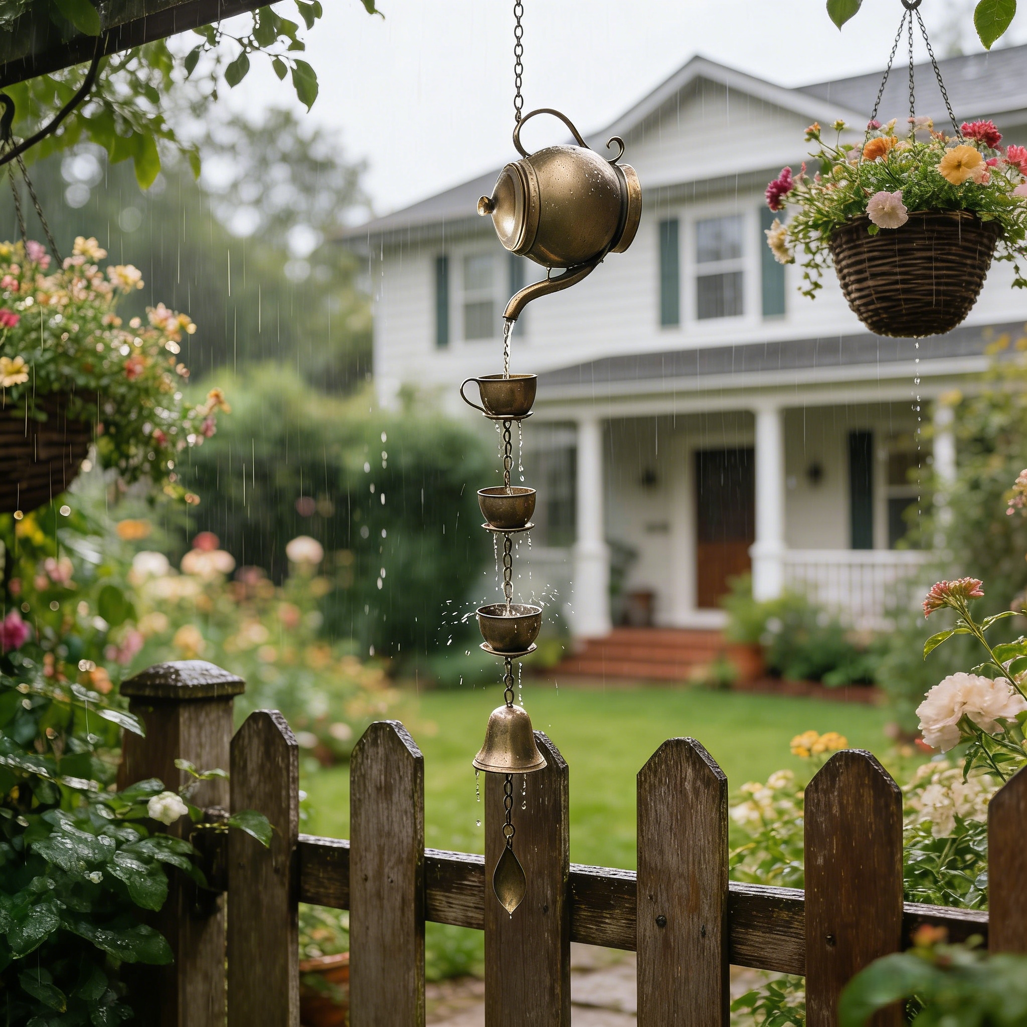 Vintage Teapot Rain Chain Wind Chime for Garden & Patio