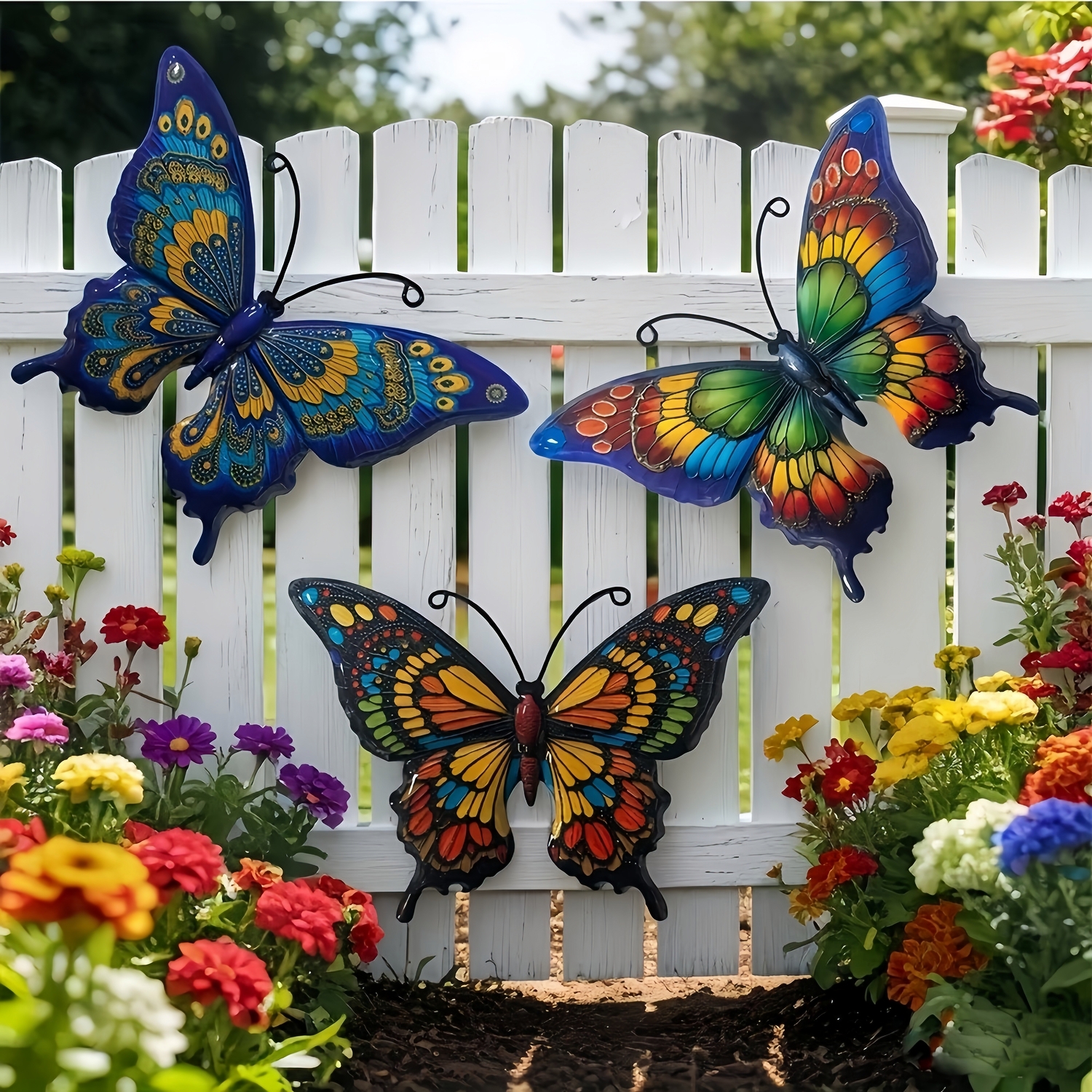 Set of 3 Colorful Metal Butterfly Wall Decor