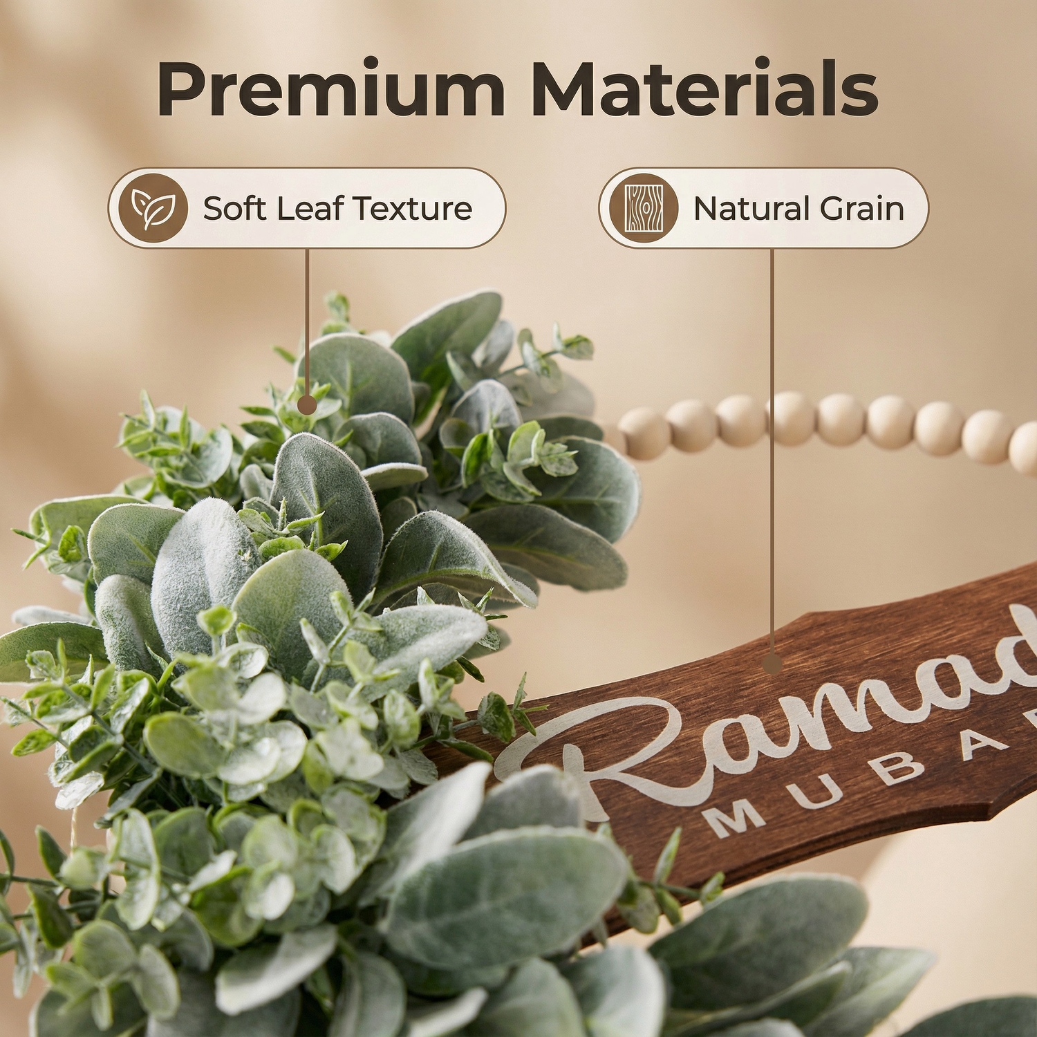 Ramadan Mubarak Wreath for Front Door – Greenery Decor for Ramadan & Eid