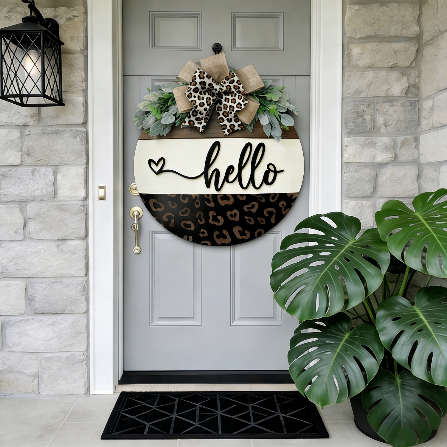Hello Leopard Print Welcome Door Hanger