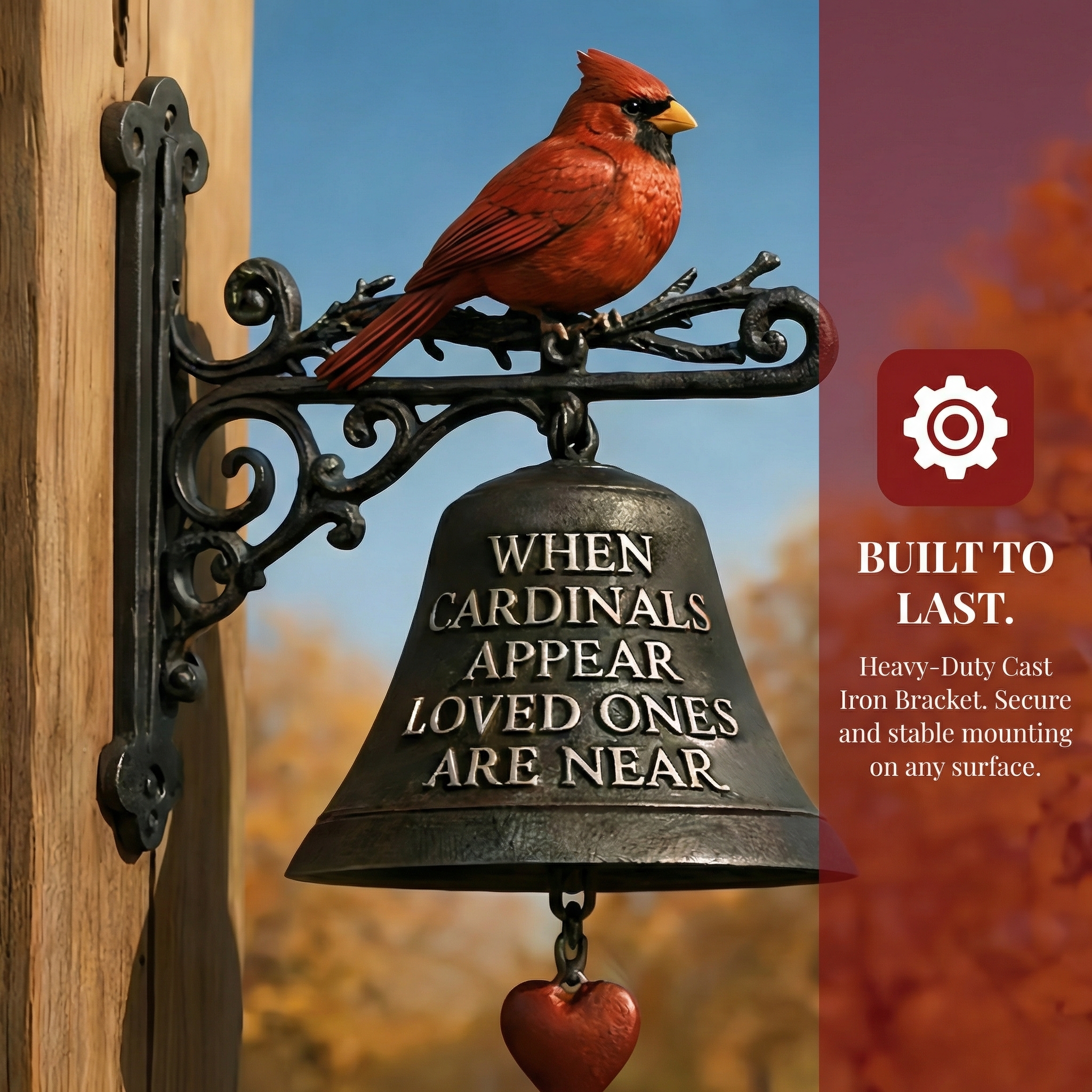 Cardinal Memorial Garden Bells – Outdoor Garden Sympathy Chime for Porch, Patio & Yard Décor