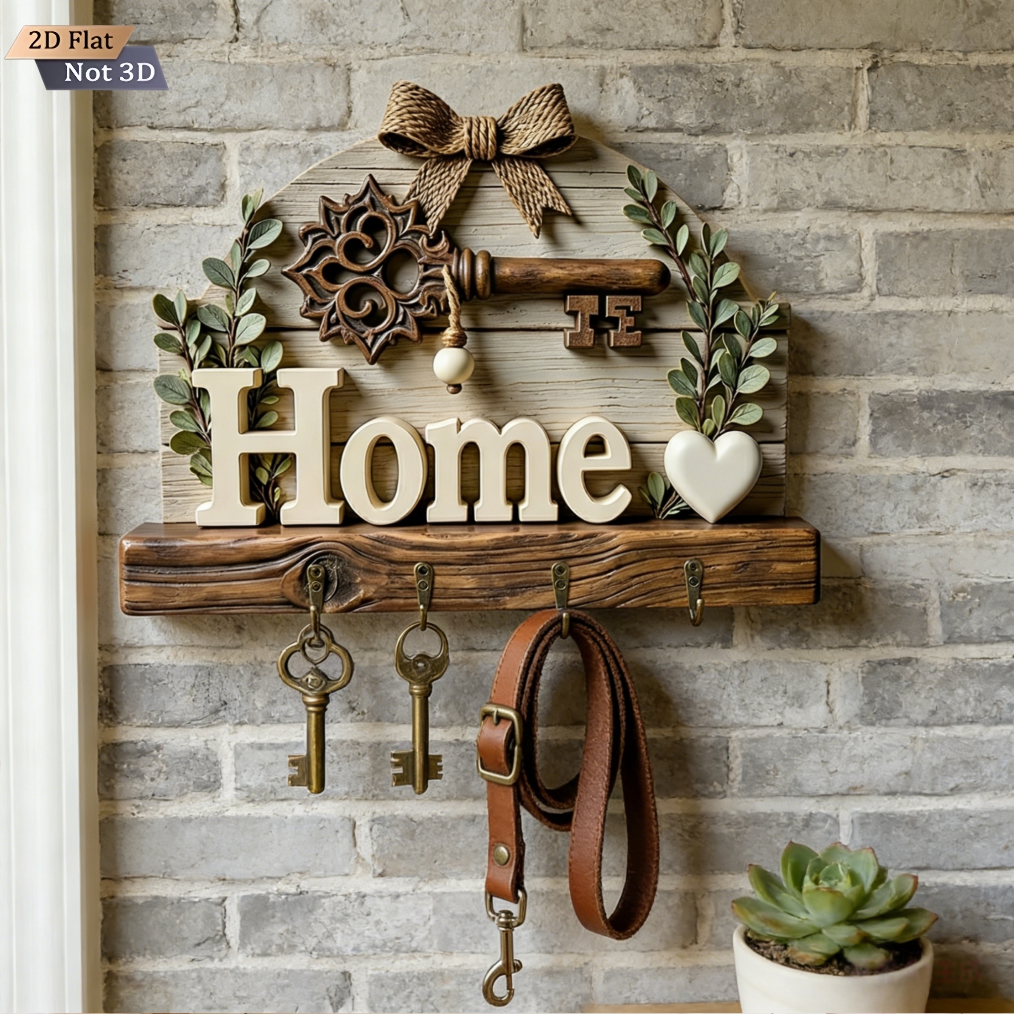 Home Wooden Key Holder Wall Decor with Hooks