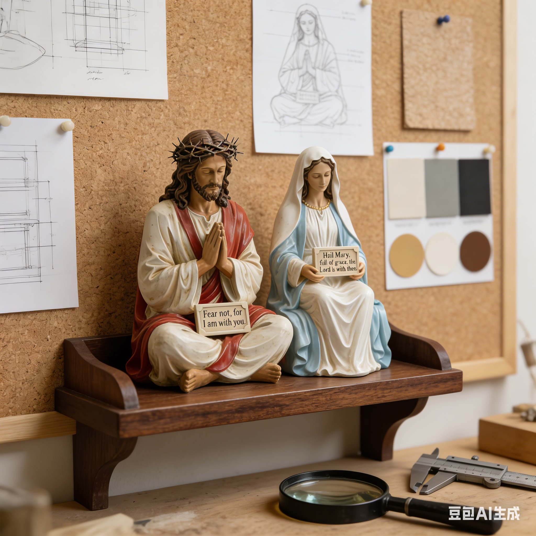 Hand-Painted Praying Jesus & Virgin Mary Figurines