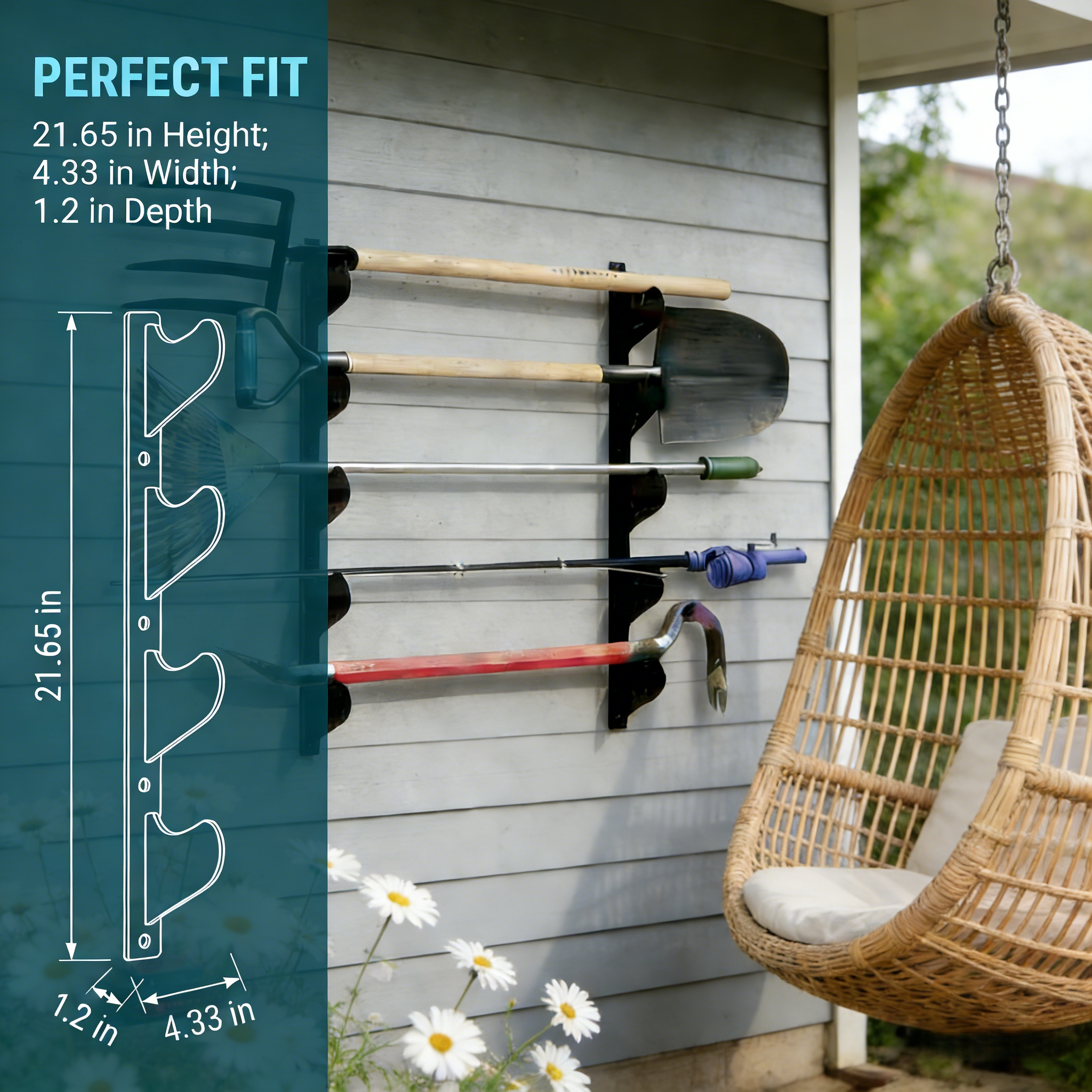 Heavy Duty Wall Mounted Garden Tool Organizer Rack