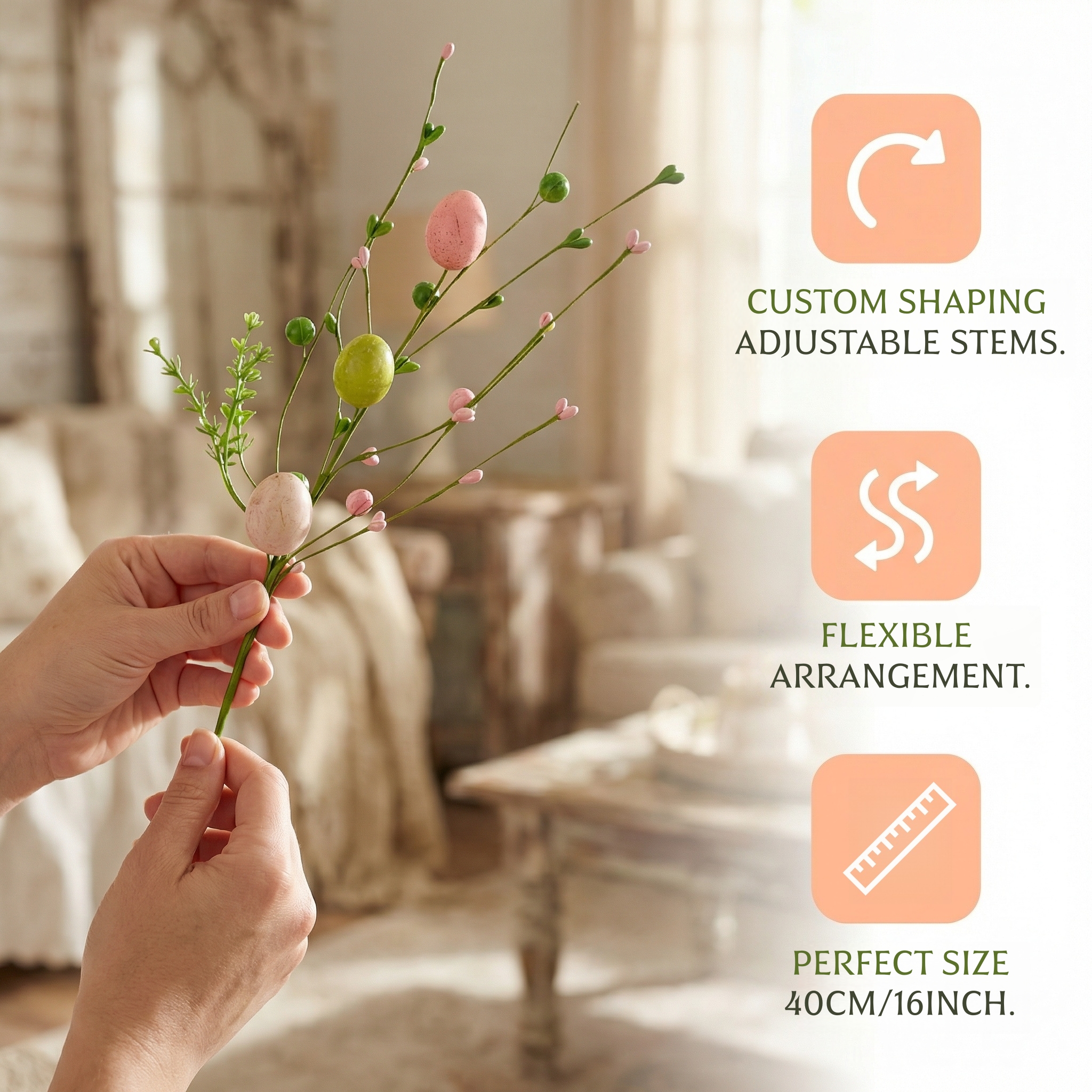 5 Bunches of Artificial Easter Egg Branches – Pastel Berry & Bud Stems for Spring Bouquet, Vase Filler & Easter Table Centerpiece Decor