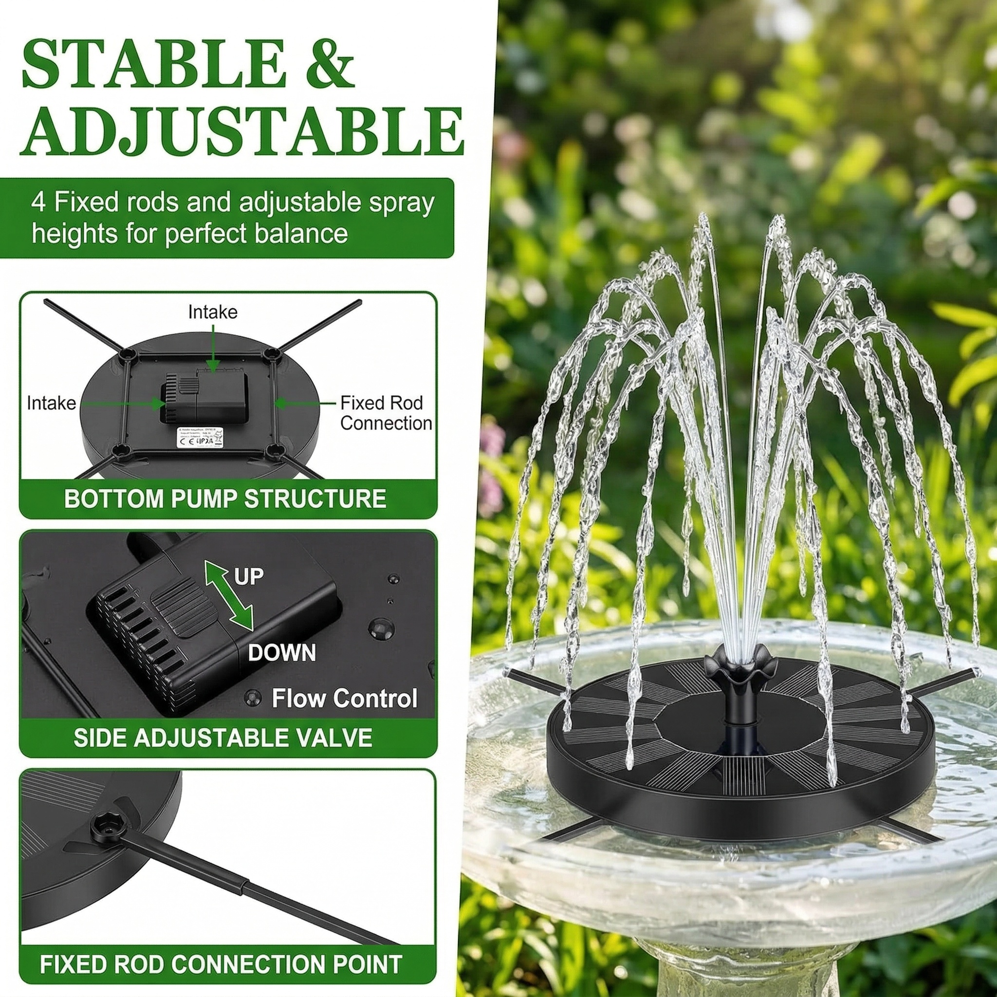 Upgraded Solar Fountain Pump for Bird Bath