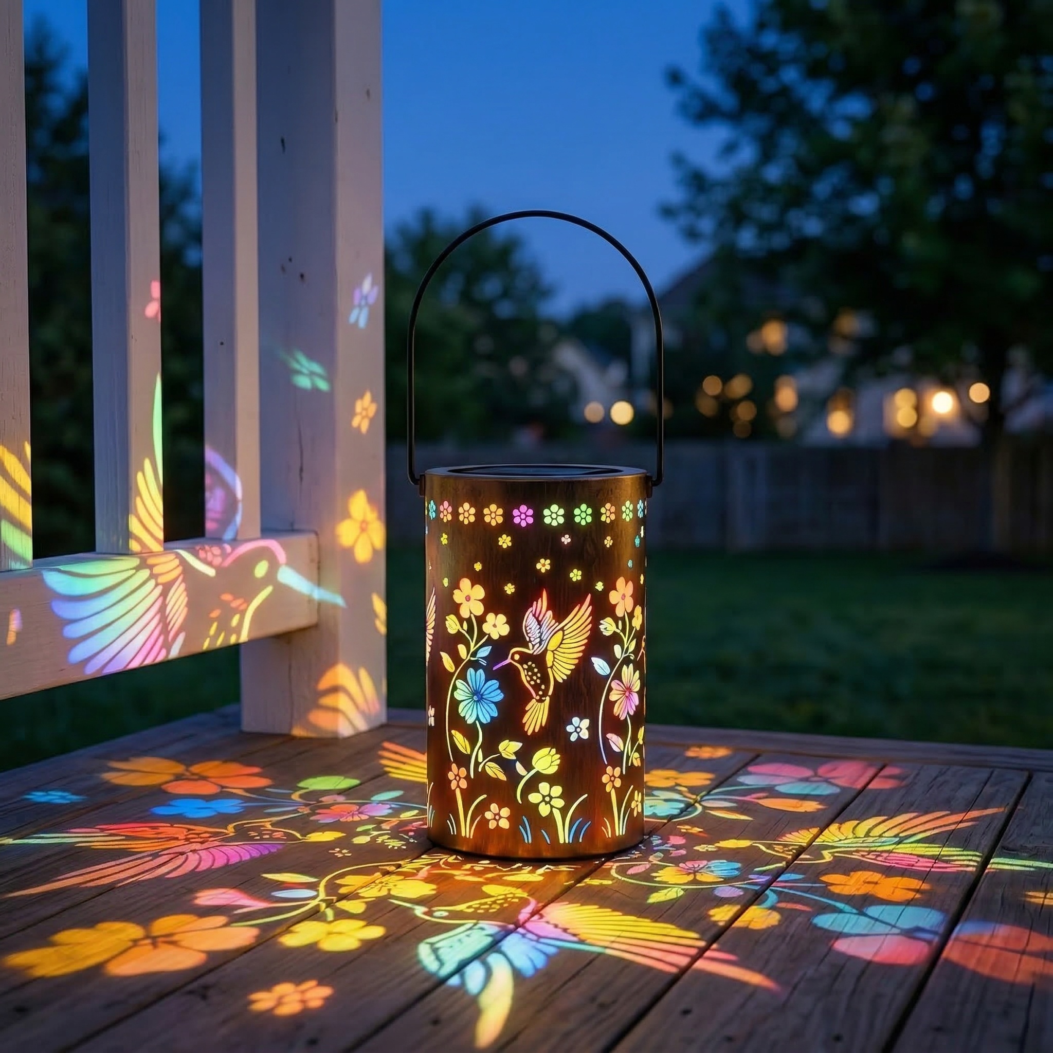 Colorful Hummingbird Solar Garden Lantern