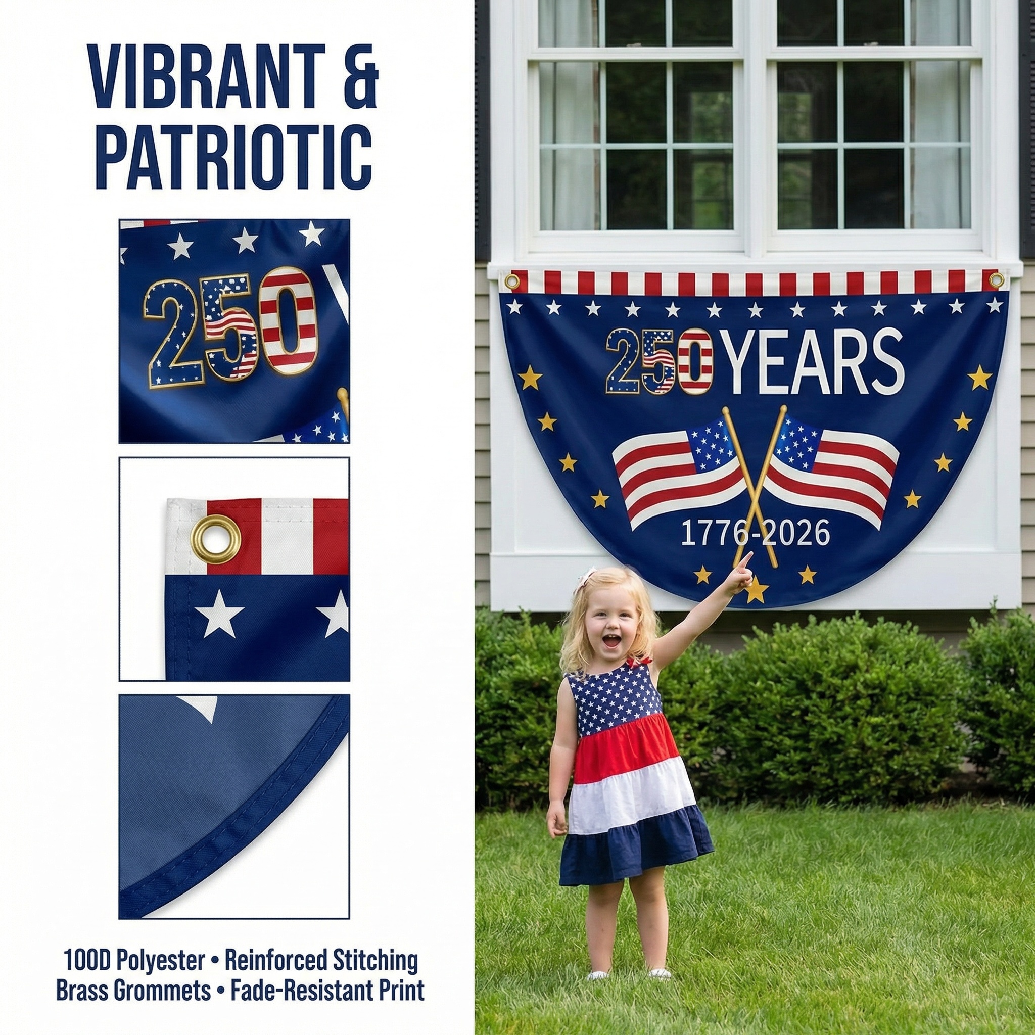 America 250 Patriotic Bunting Banner