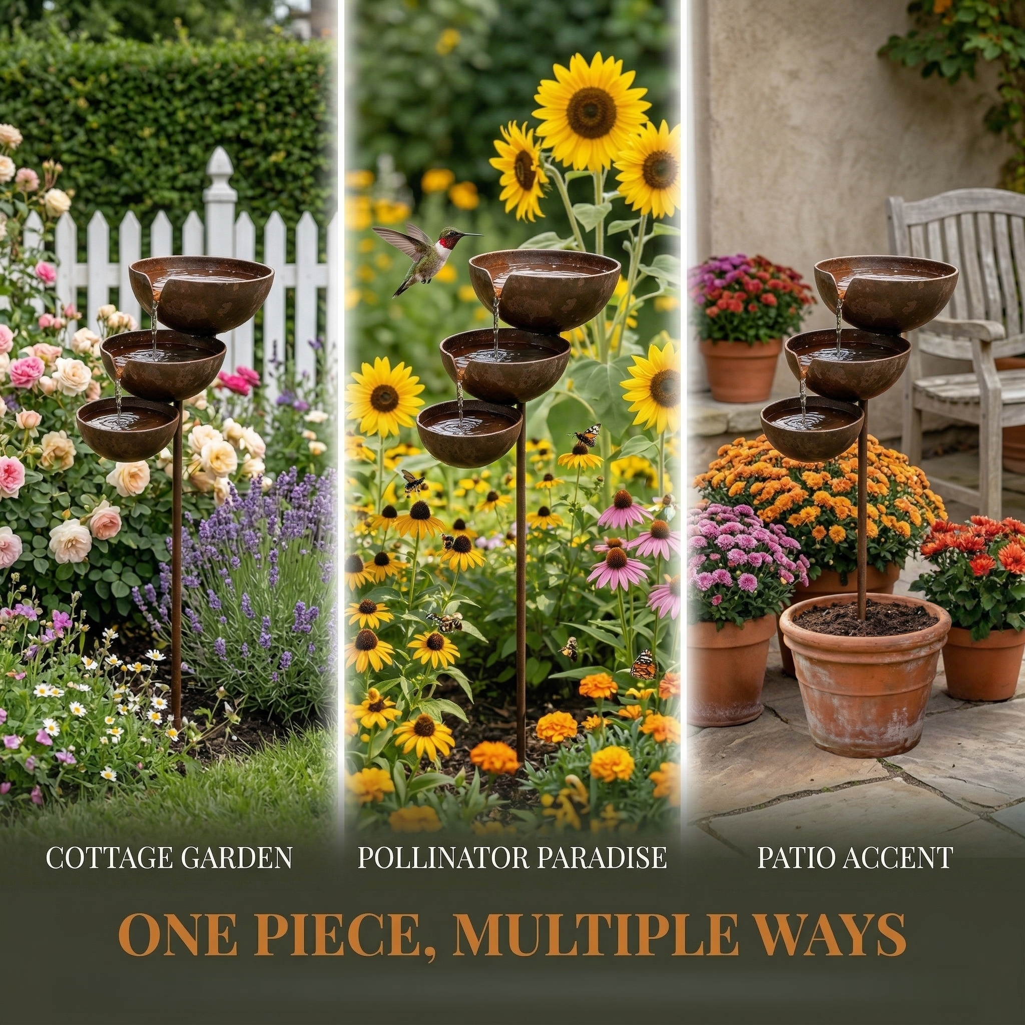 Three-Tier Metal Rain Catcher Bird Bath for Garden