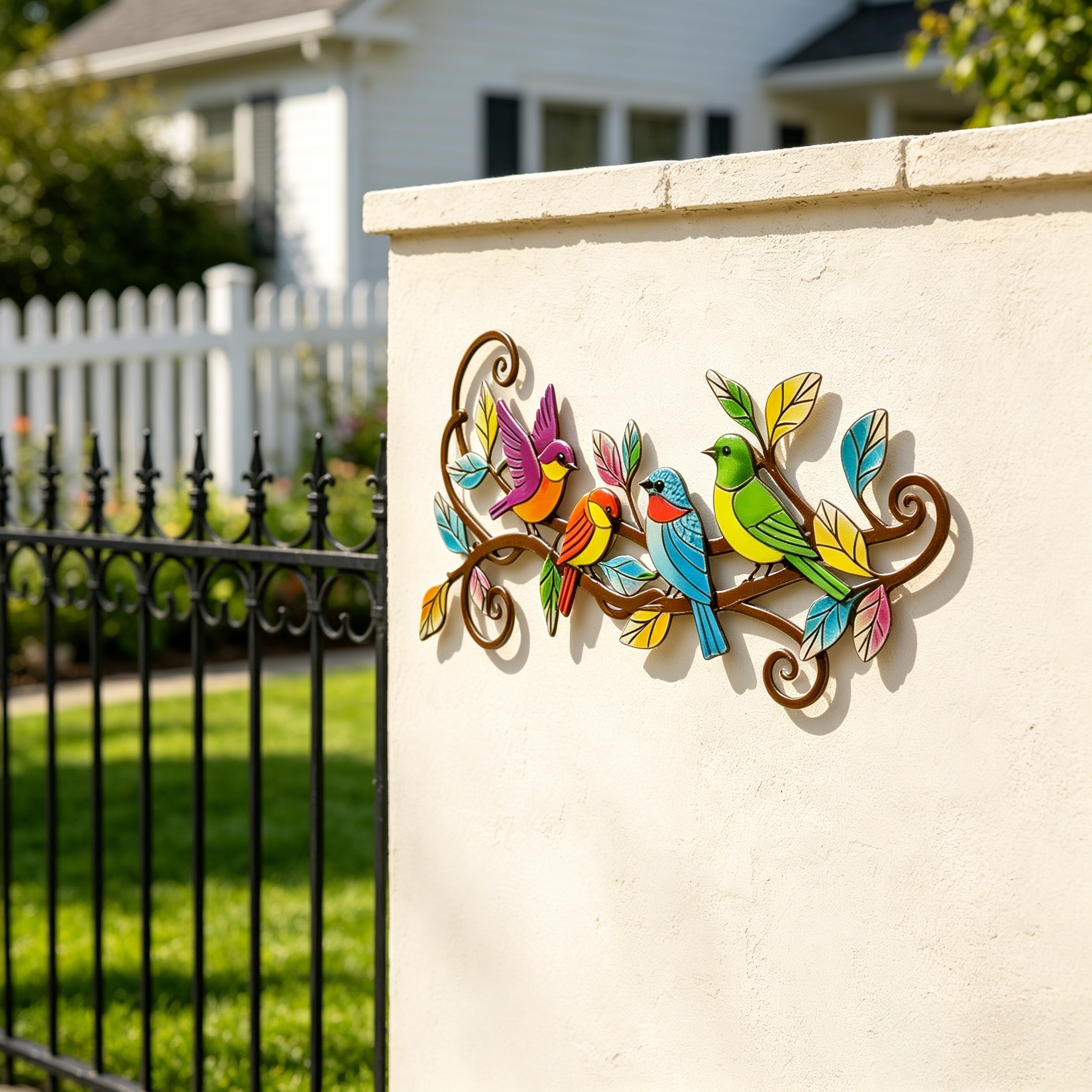 Colorful Metal Bird Wall Decor for Outdoor Patio