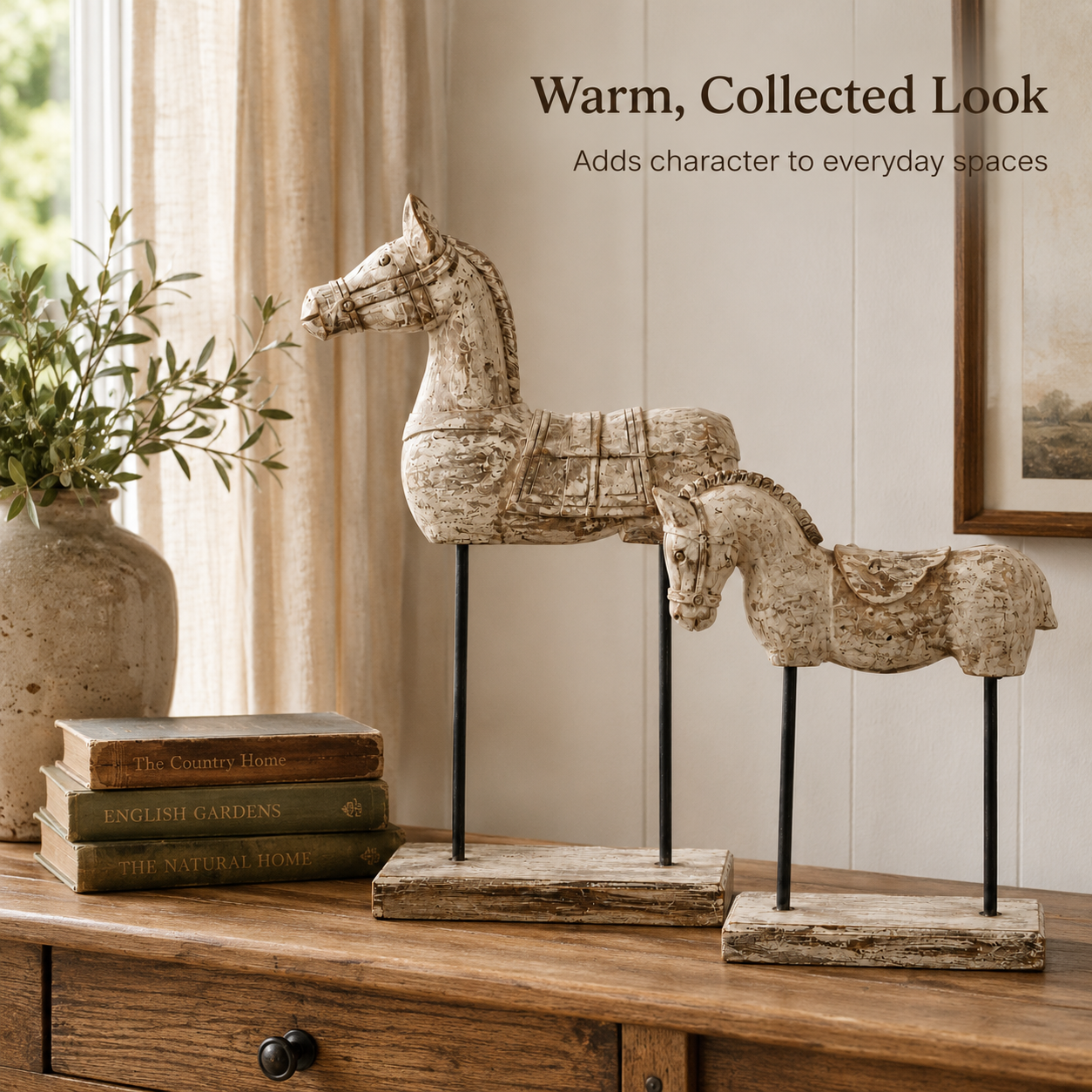 Set of 2 Vintage Weathered Horse Sculptures