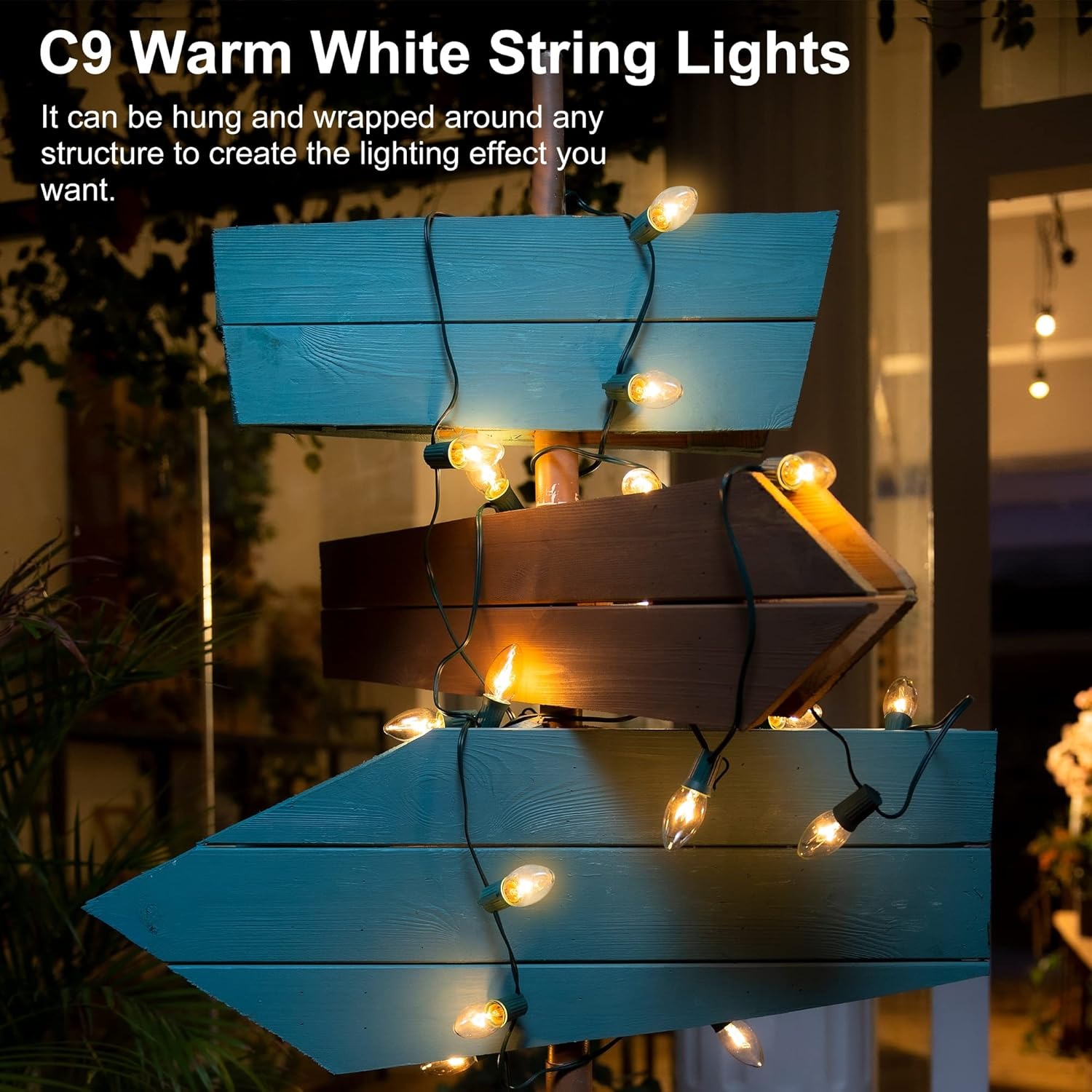 Outdoor Warm Christmas Pathway Lights – 24.2FT C9 LED Walkway String Lights with 20 Stakes