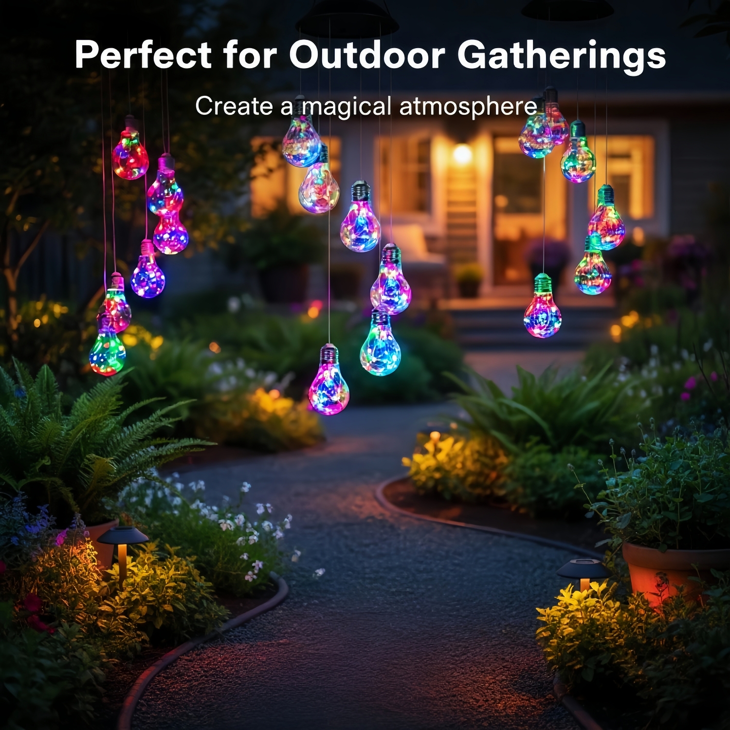 Solar-Powered Colorful LED Light Bulb Wind Chimes