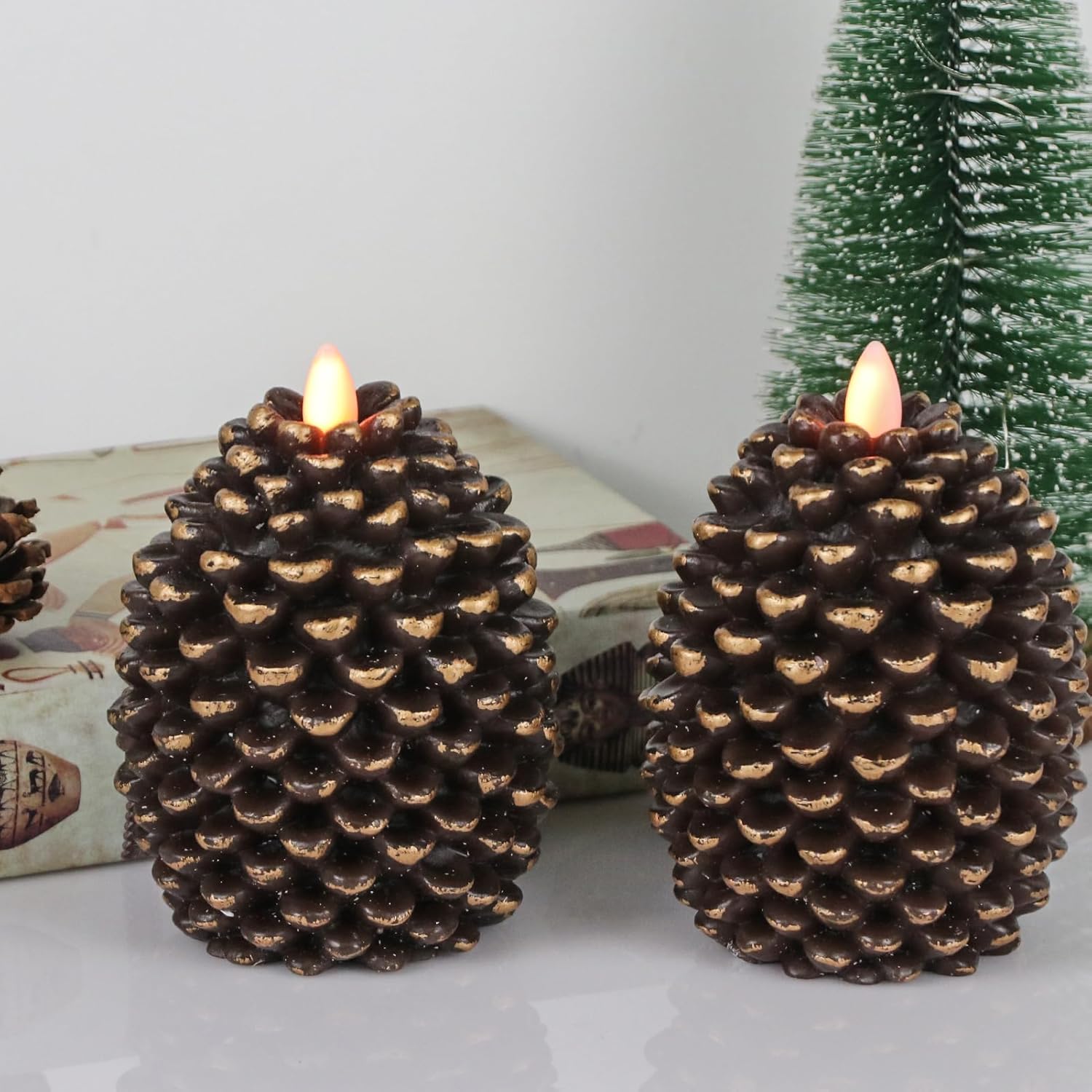 Flameless Pinecone Candles Battery Operated with 6 Hour Timer