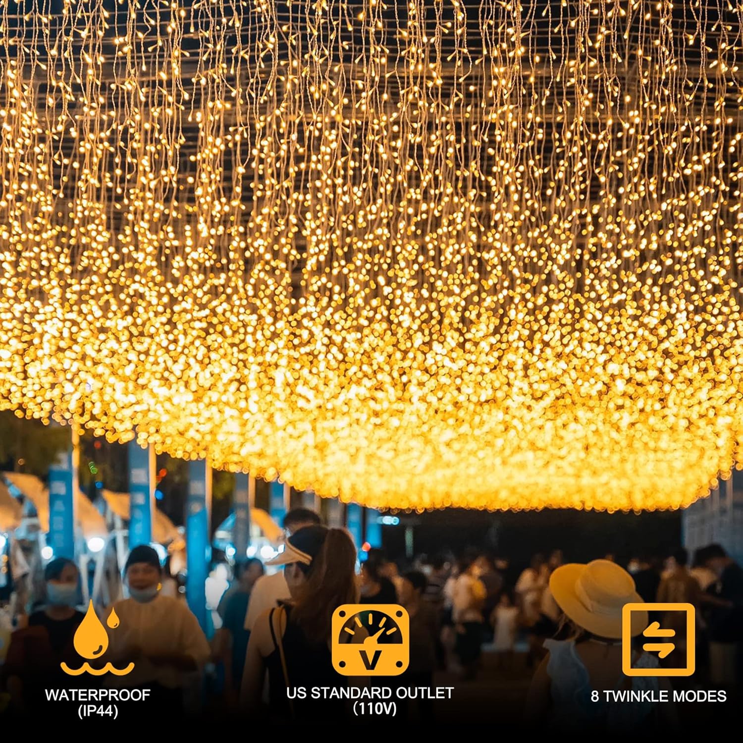 Outdoor Curtain String Lights with 8 Shining Modes