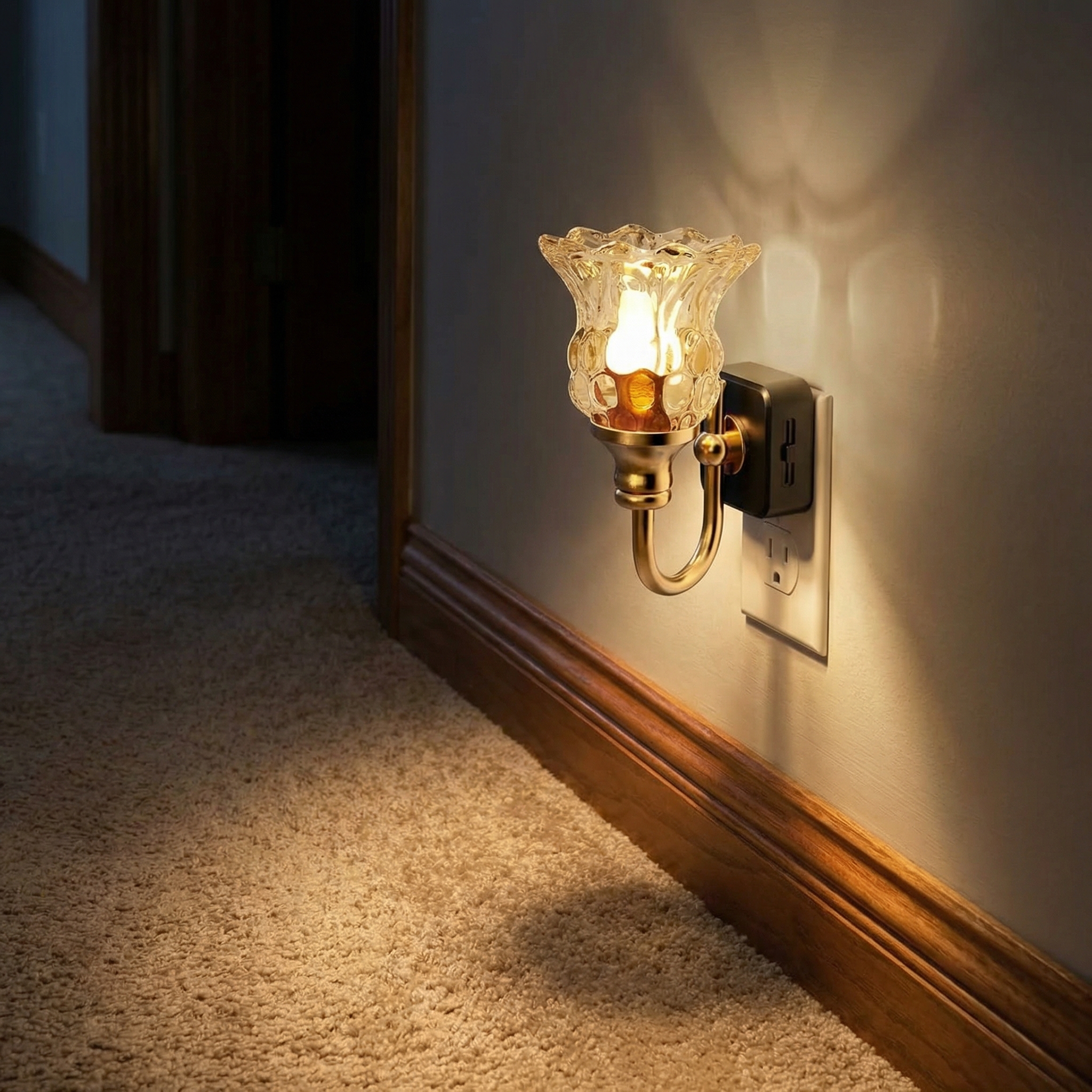 Vintage Glass Flower Plug-In Night Light