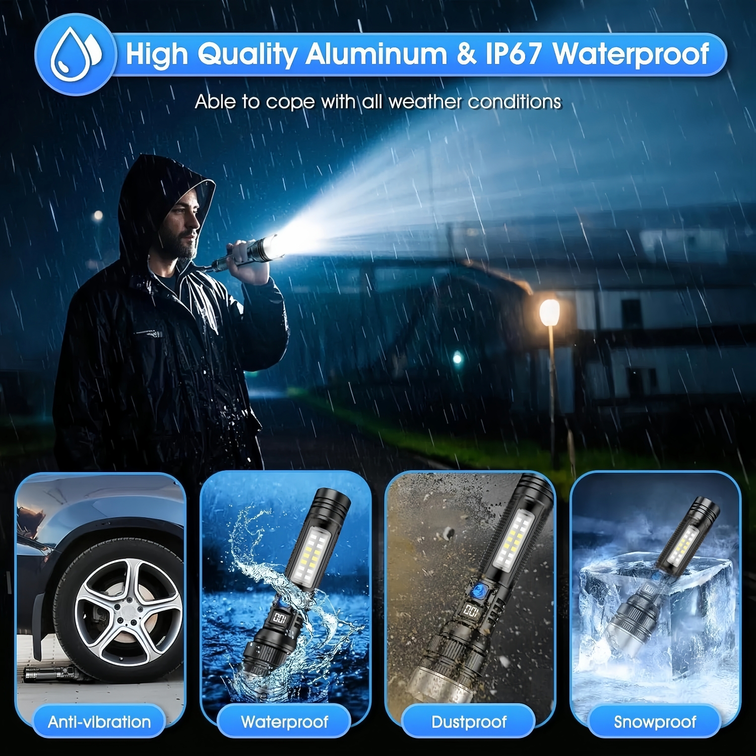 66000 Lumens Waterproof Compact Handheld Rechargeable Flashlight