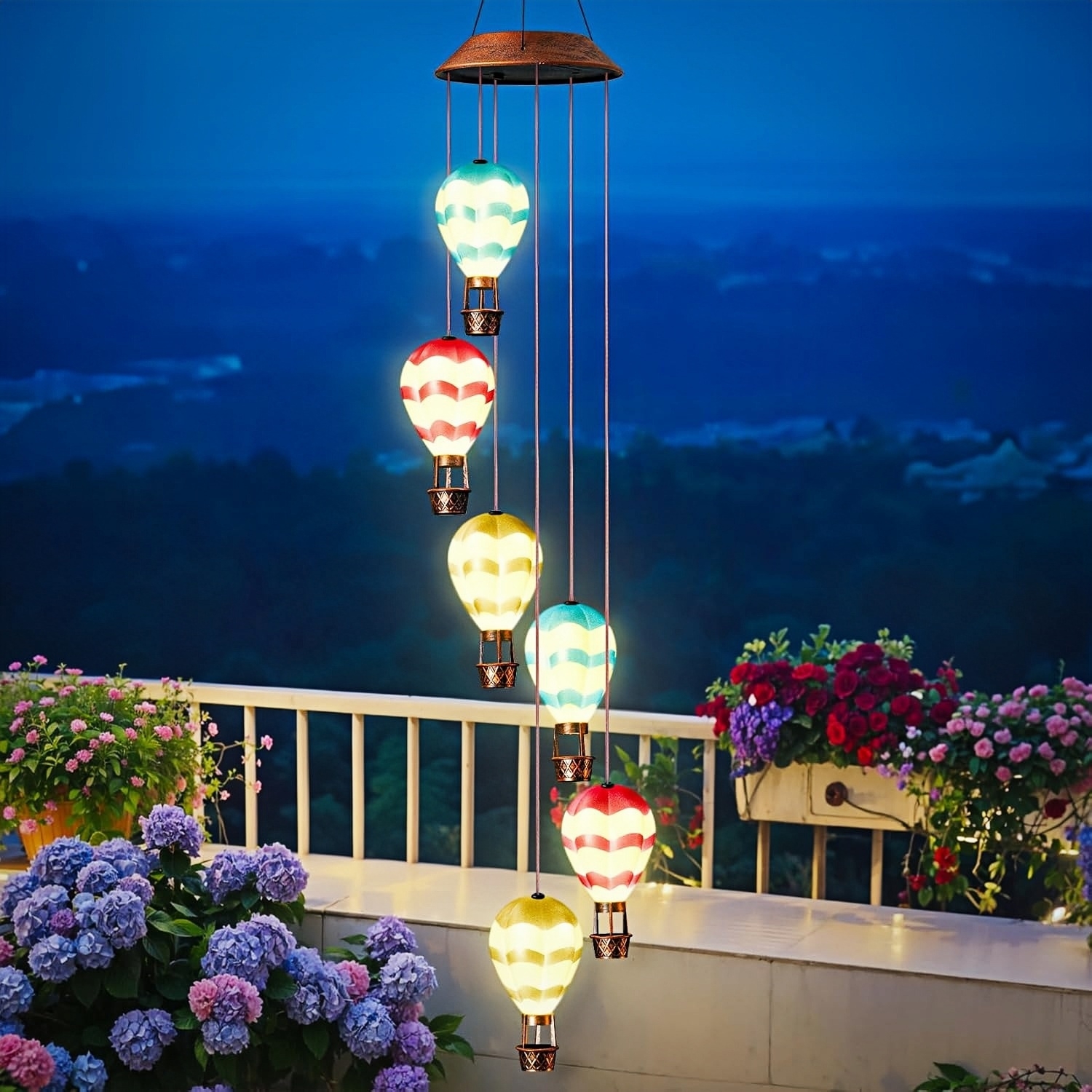 Hot Air Balloon Solar Wind Chimes Lights