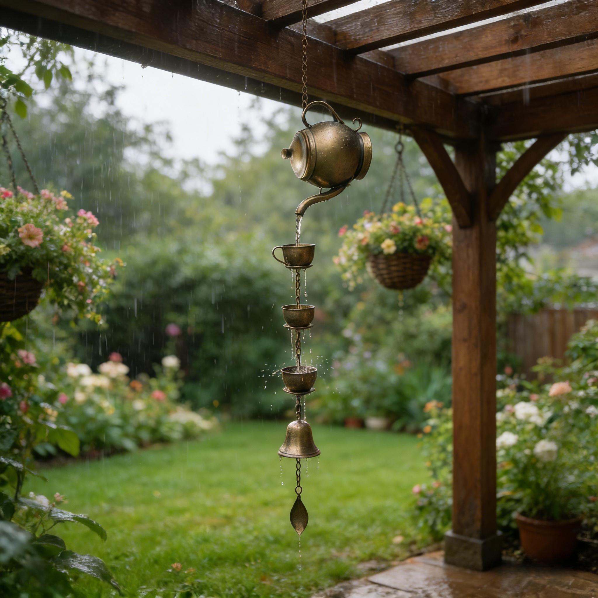 Vintage Teapot Rain Chain Wind Chime for Garden & Patio
