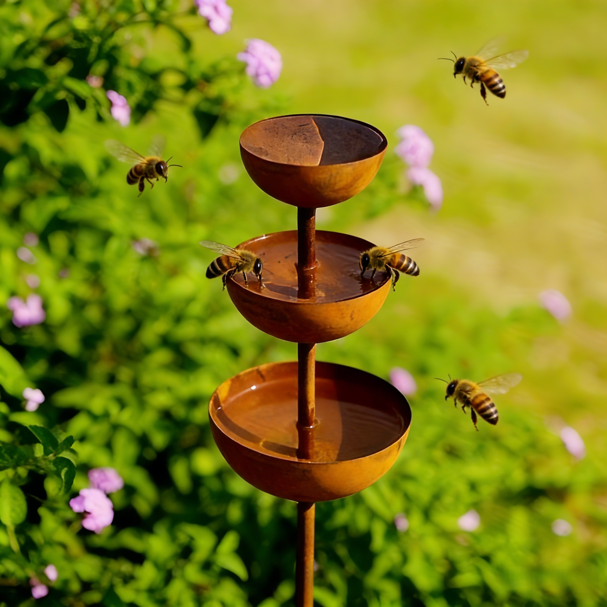 Vintage Iron 3-Tier Garden Bird Bath & Pollinator Water Station Stake