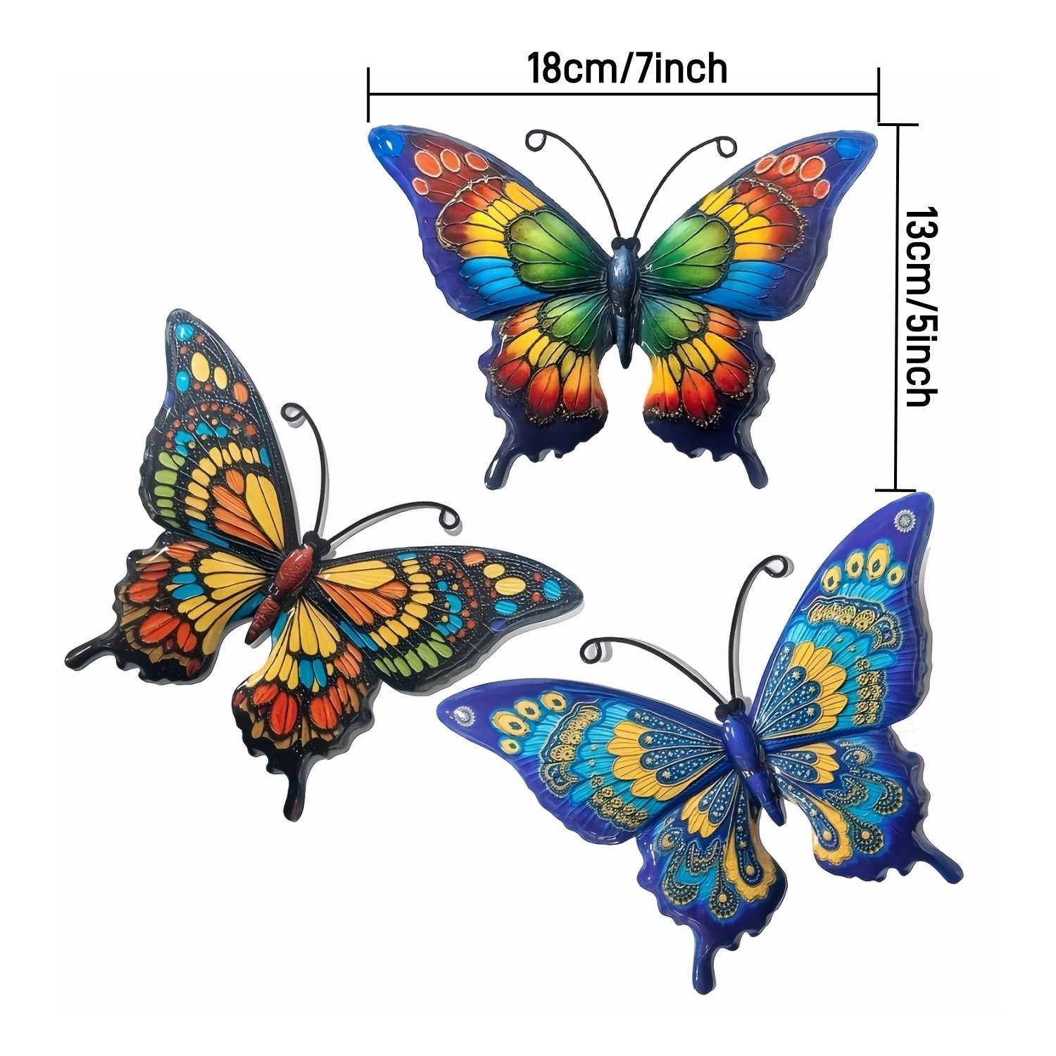 Set of 3 Colorful Metal Butterfly Wall Decor