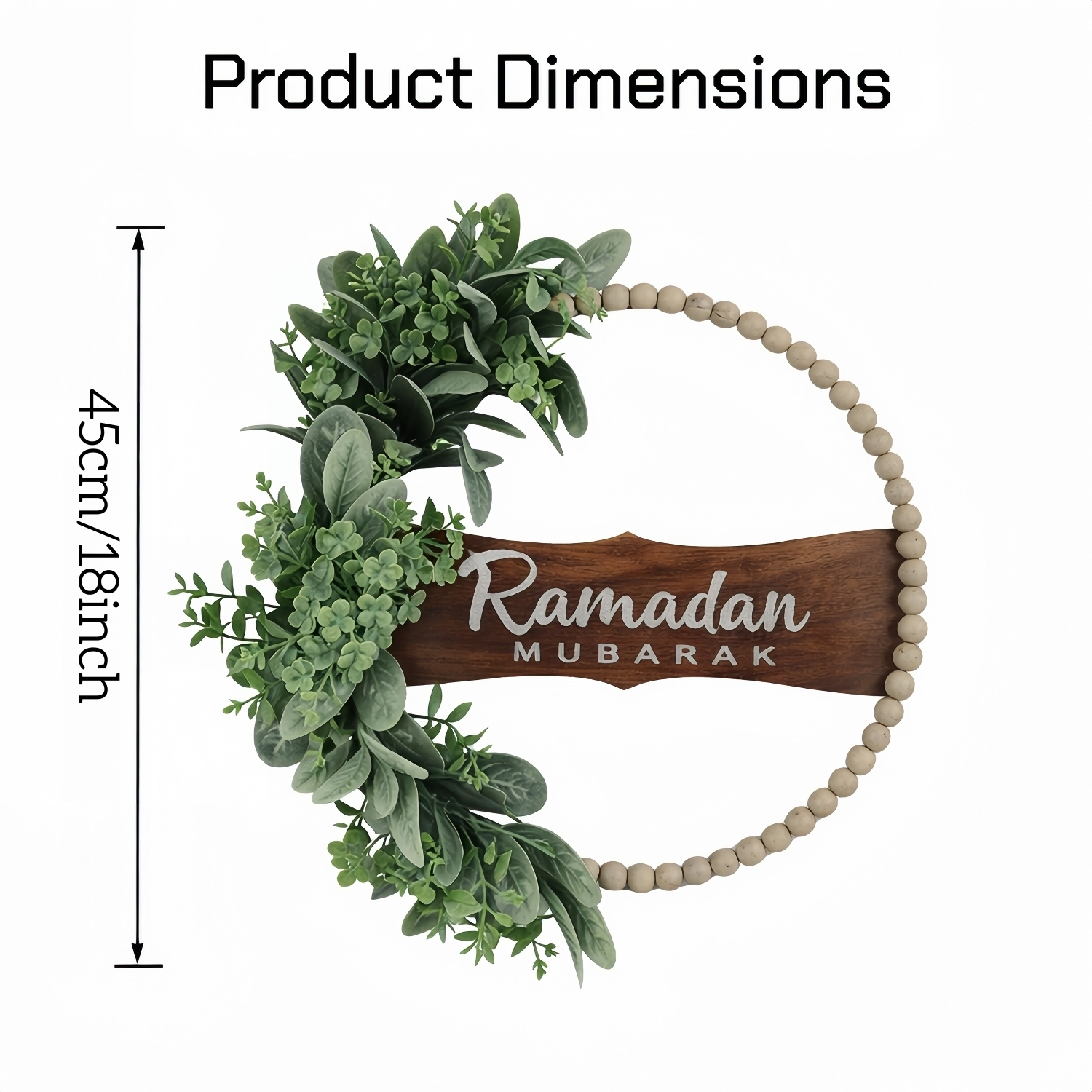 Ramadan Mubarak Wreath for Front Door – Greenery Decor for Ramadan & Eid