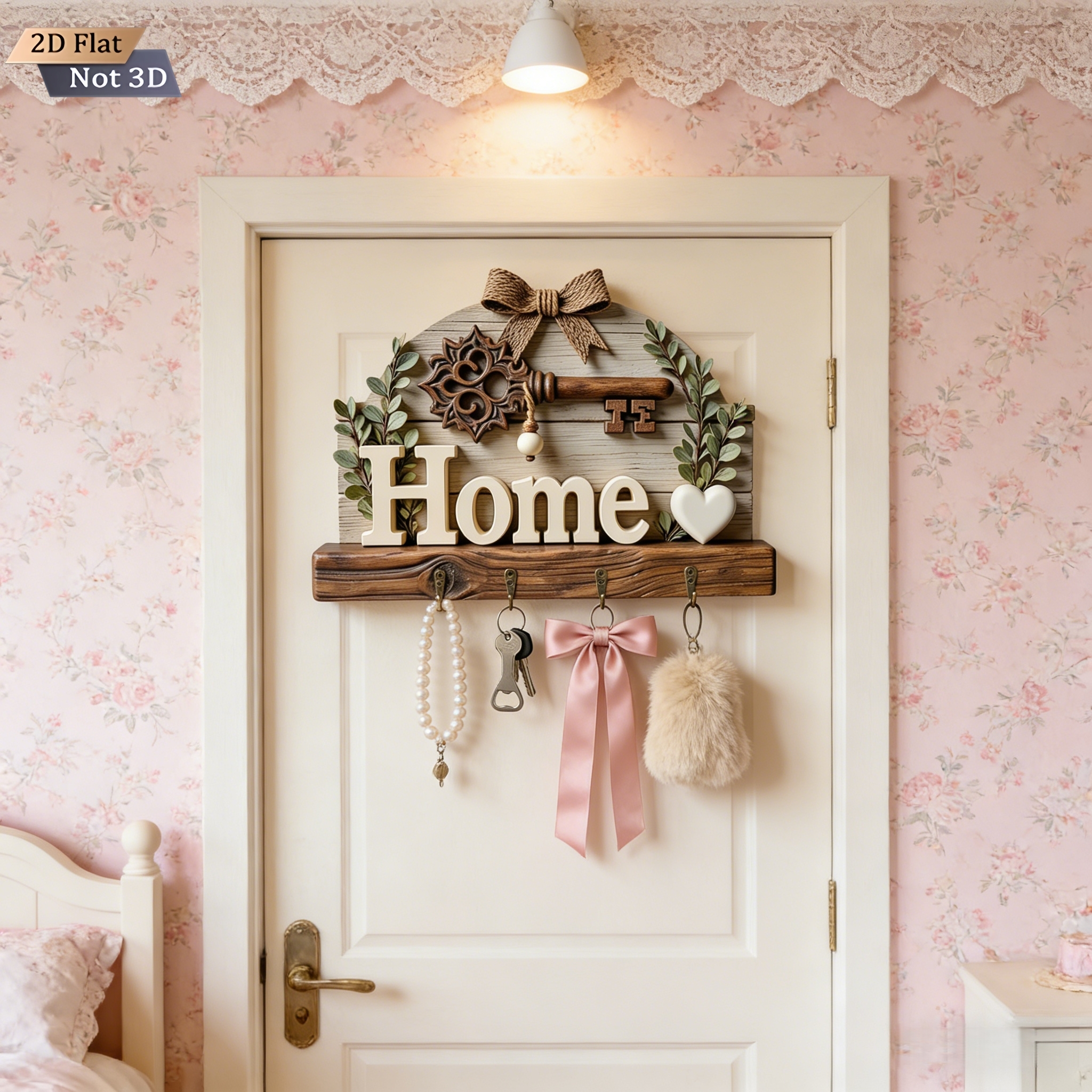 Home Wooden Key Holder Wall Decor with Hooks