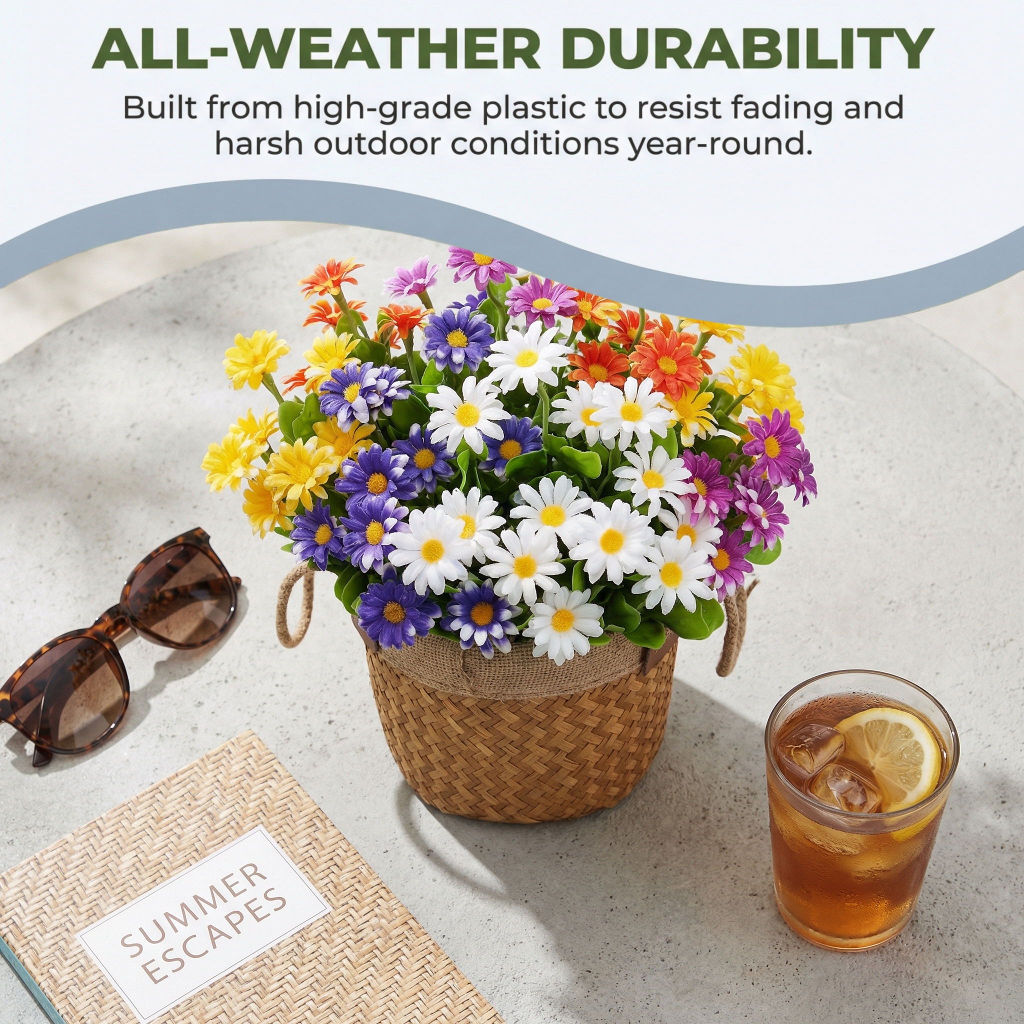 5 Bunches of Artificial Multicolor Outdoor Daisy Flower Bouquets