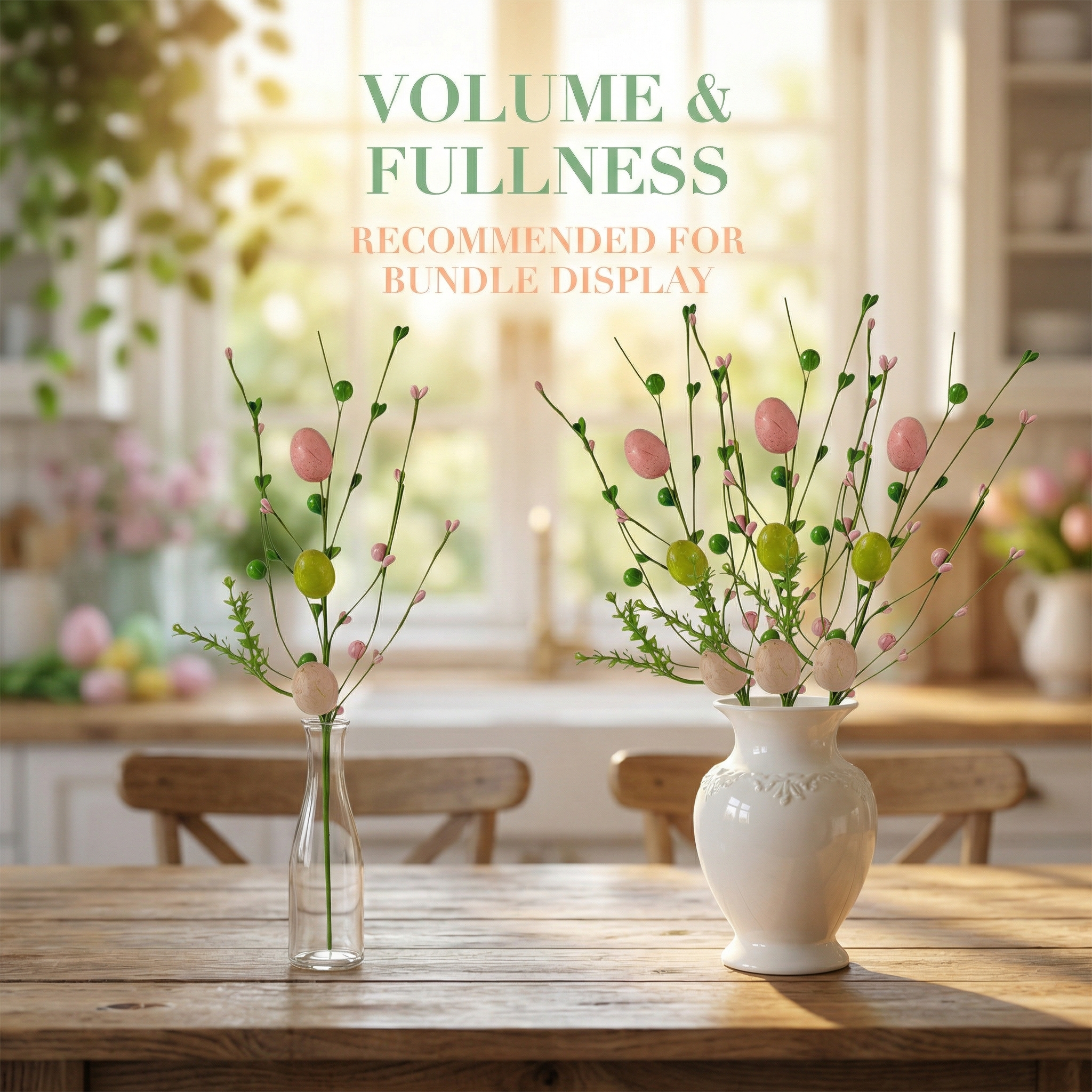 5 Bunches of Artificial Easter Egg Branches – Pastel Berry & Bud Stems for Spring Bouquet, Vase Filler & Easter Table Centerpiece Decor