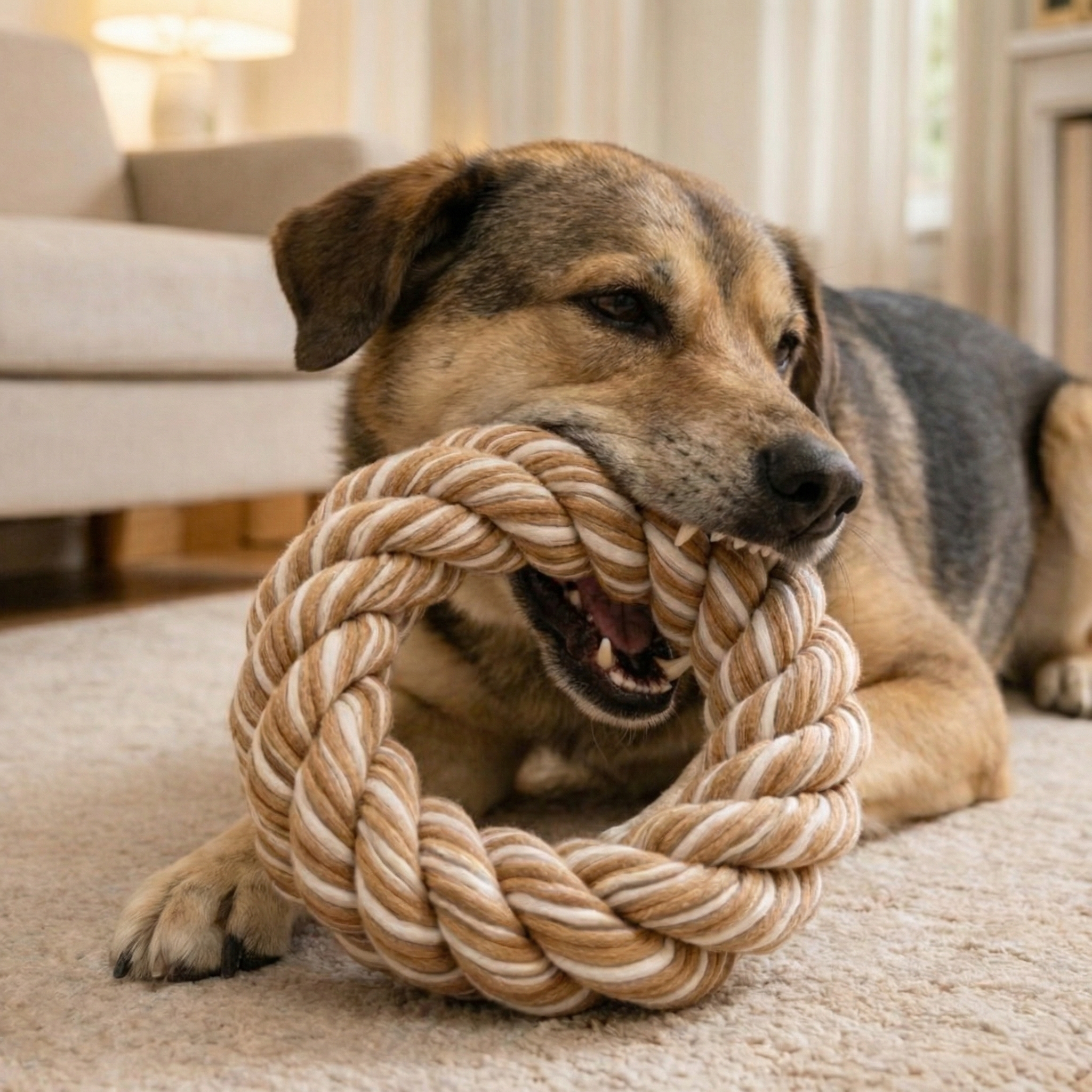 Heavy-Duty Braided Rope Knot Ring Dog Chew Toy