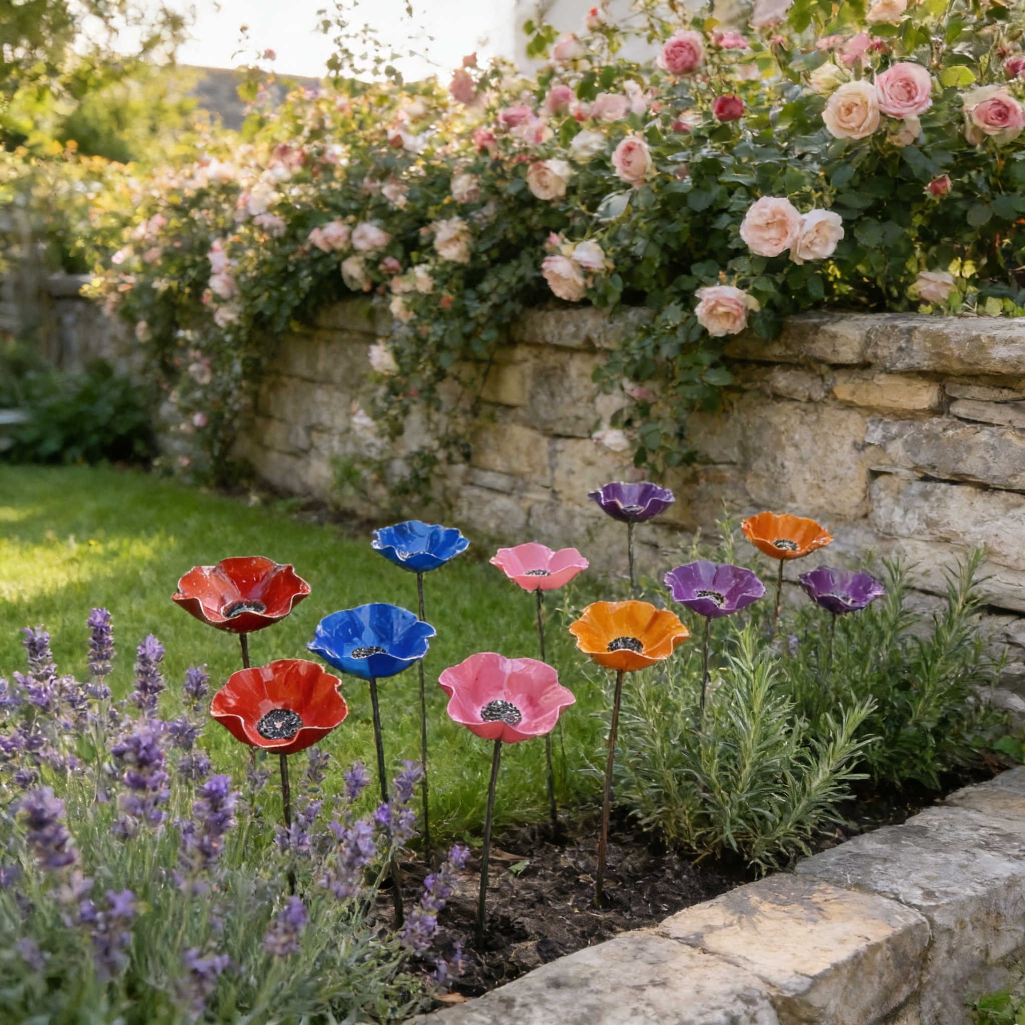 Handmade Metal Flower Bird Bath & Pollinator Water Station