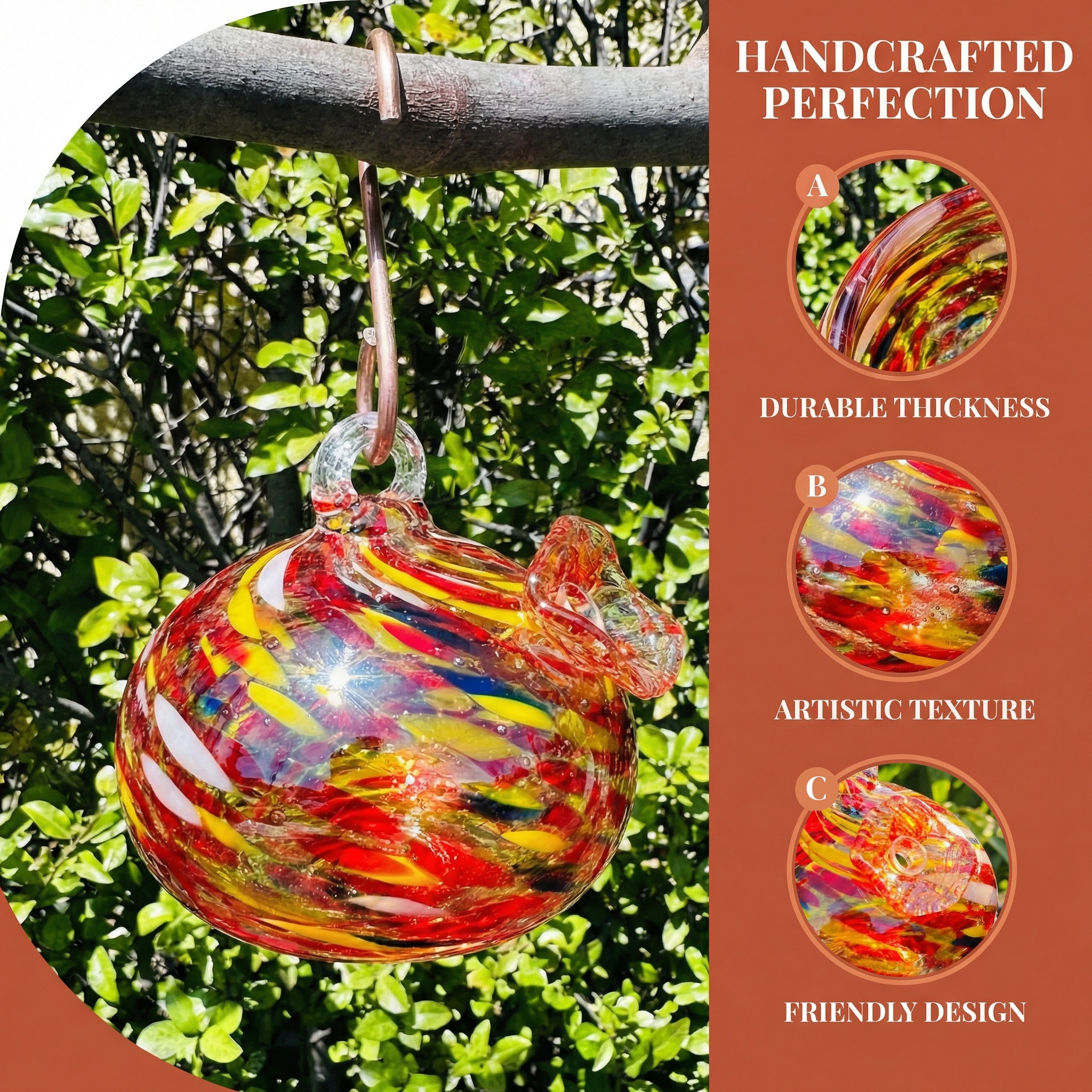Handblown Glass Hummingbird Feeder