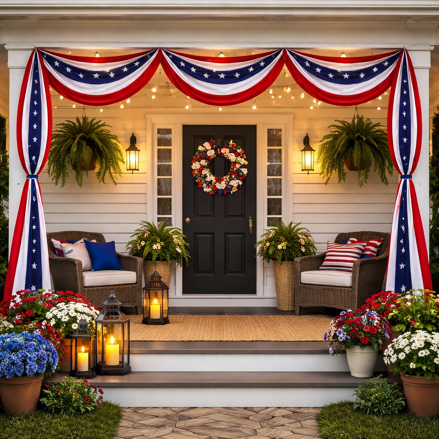 236" Patriotic USA Banner – 250th Anniversary Red White Blue Bunting, Independence Day Outdoor Porch & Fence Decoration