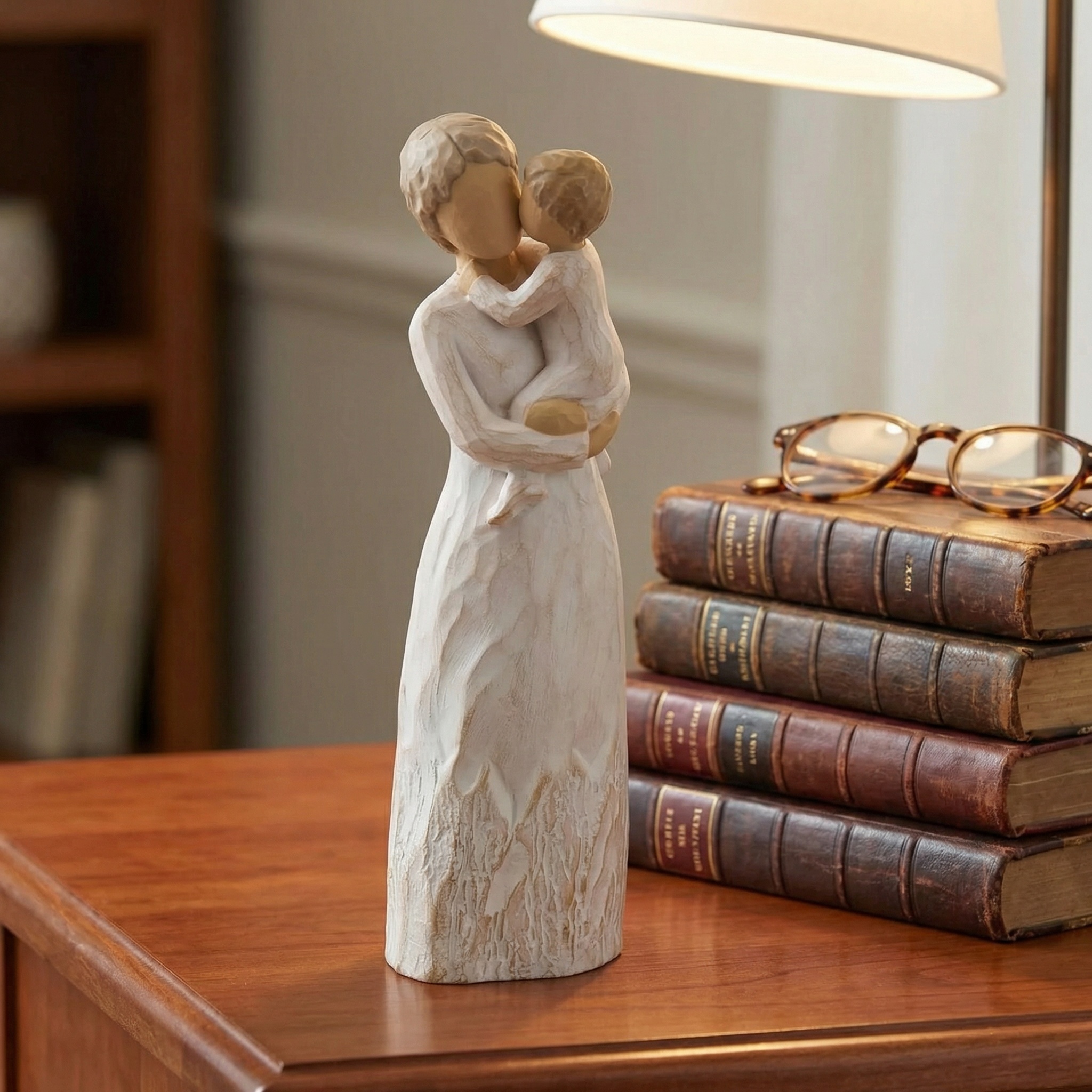 Grandma & Grandchild Figurine – First Time Grandma Gift, Hand-Painted Resin Hug & Kiss Statue