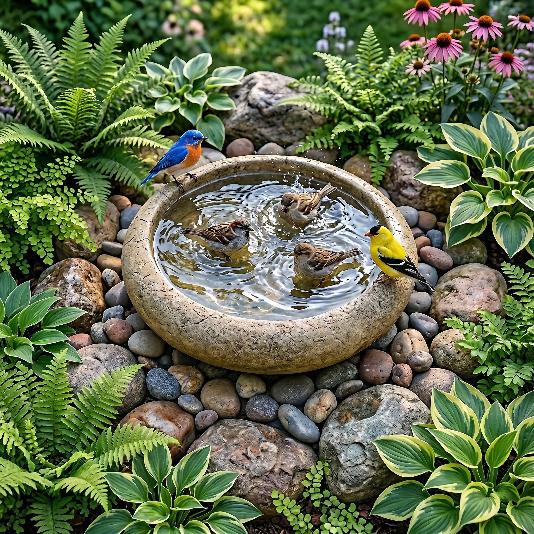 Natural River Stone Bird Bath