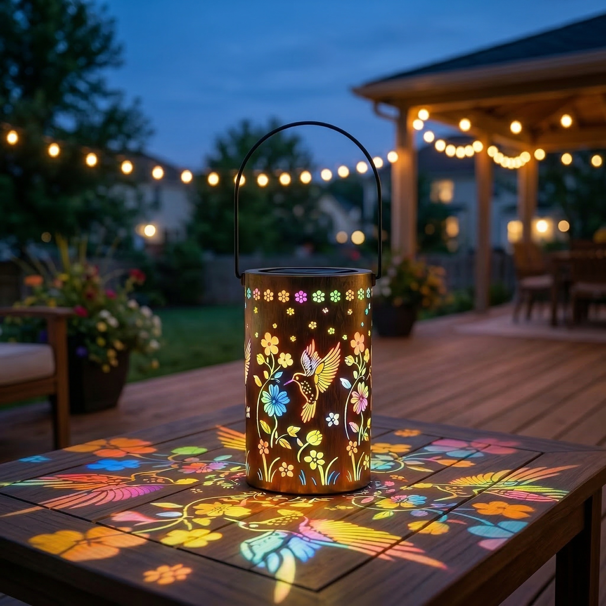 Colorful Hummingbird Solar Garden Lantern