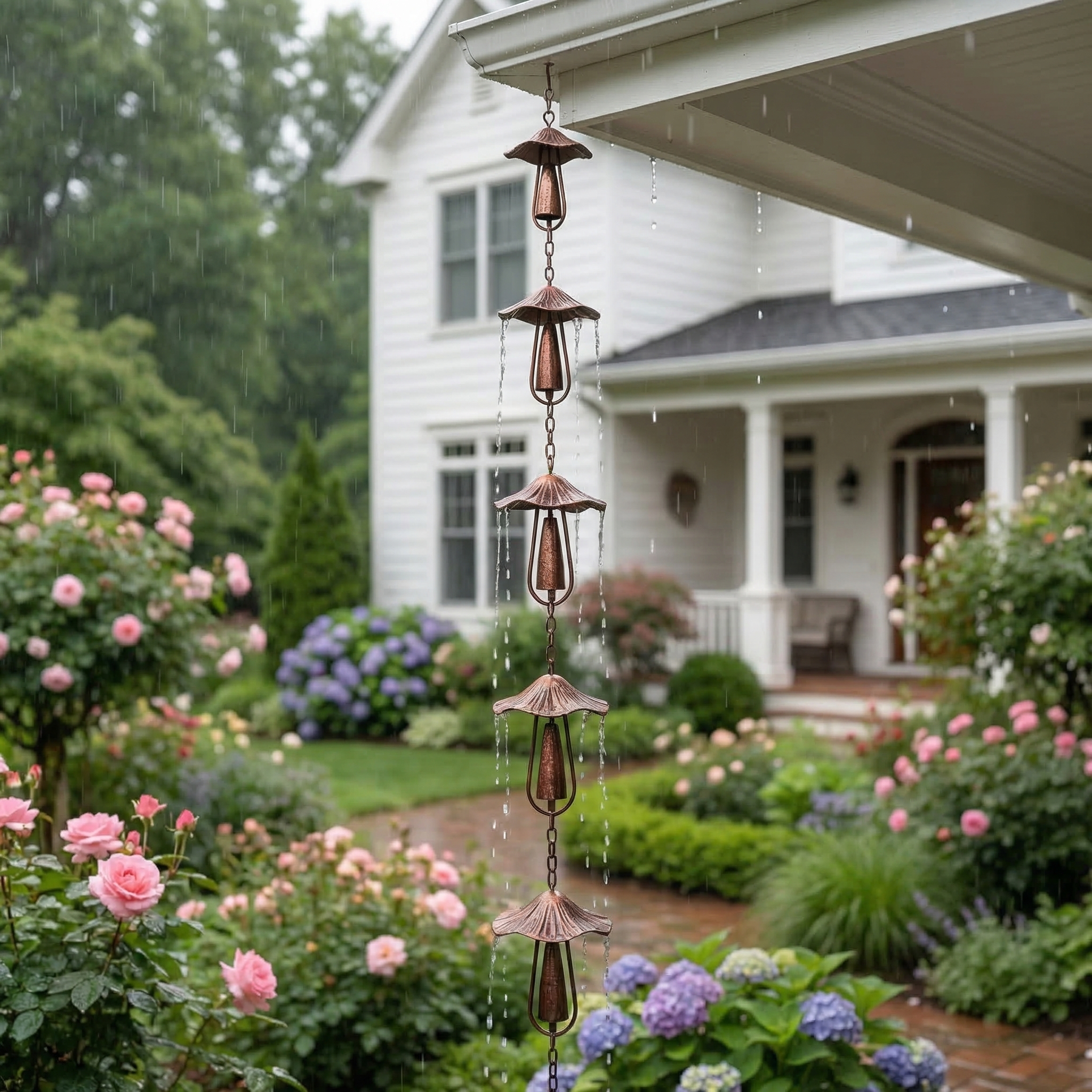 Mushroom Rain Chain with Bell Garden Decor