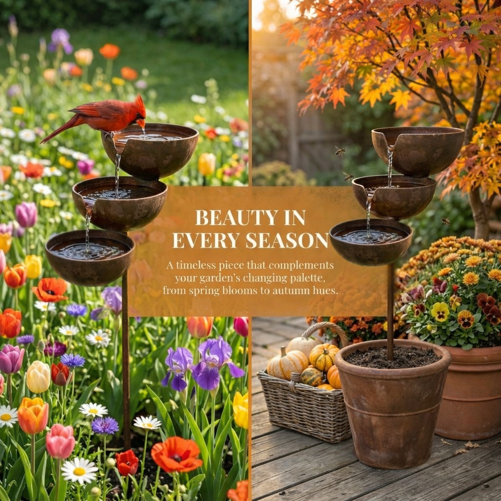 Three-Tier Metal Rain Catcher Bird Bath for Garden