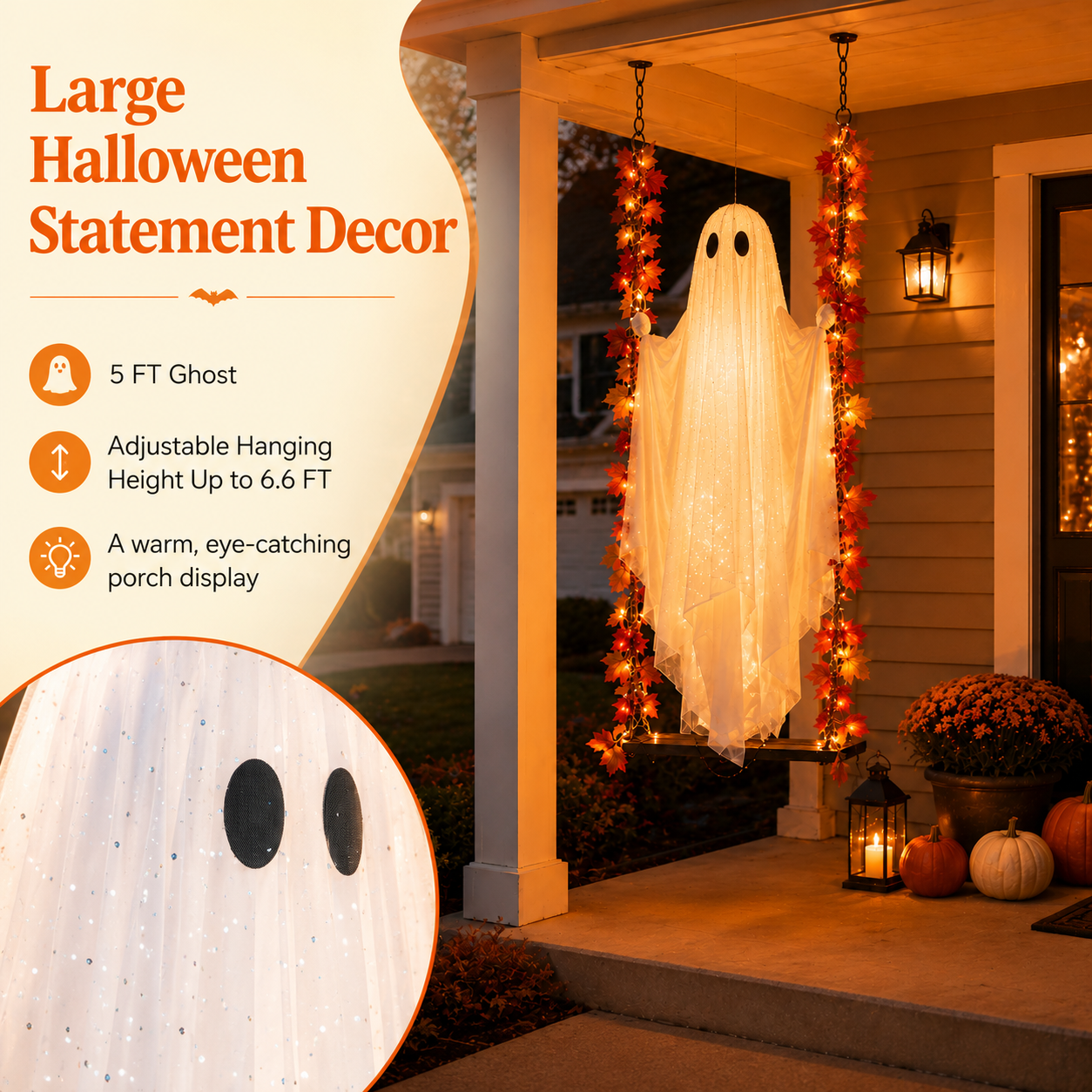Lighted Halloween Ghost Swing Decoration