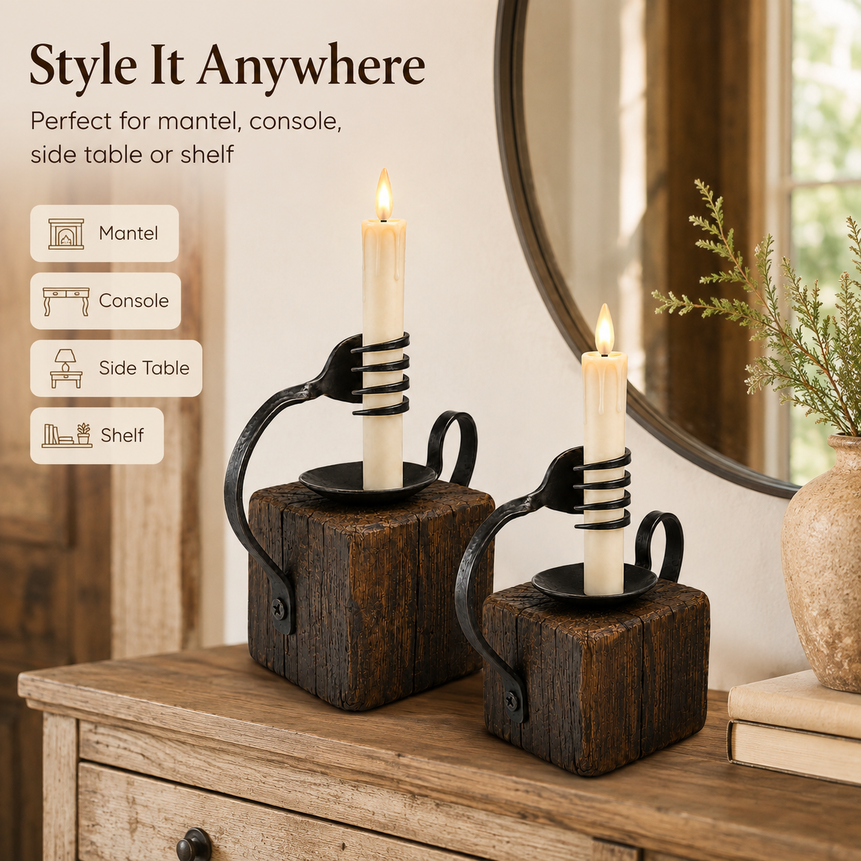 Set of 2 Vintage Flatware-Inspired Flameless LED Candle Holders with Remote