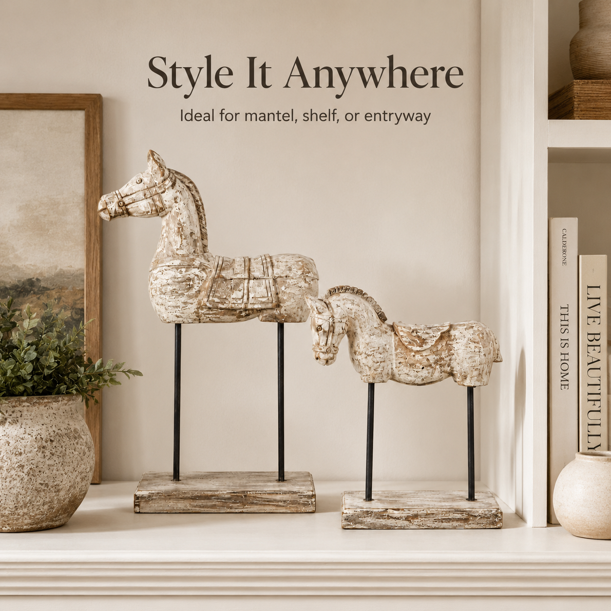 Set of 2 Vintage Weathered Horse Sculptures